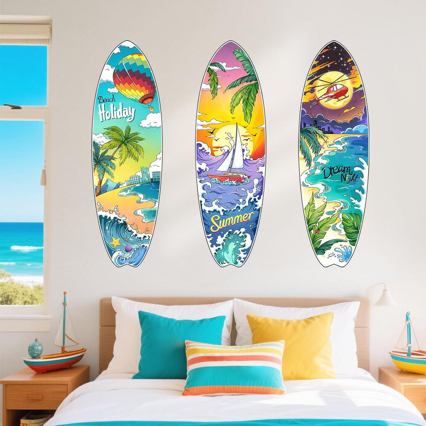 Surfboard Wall Decals Summer Beach Holiday Wall Stickers Removable Vinyl Wall Art / Set of 3
