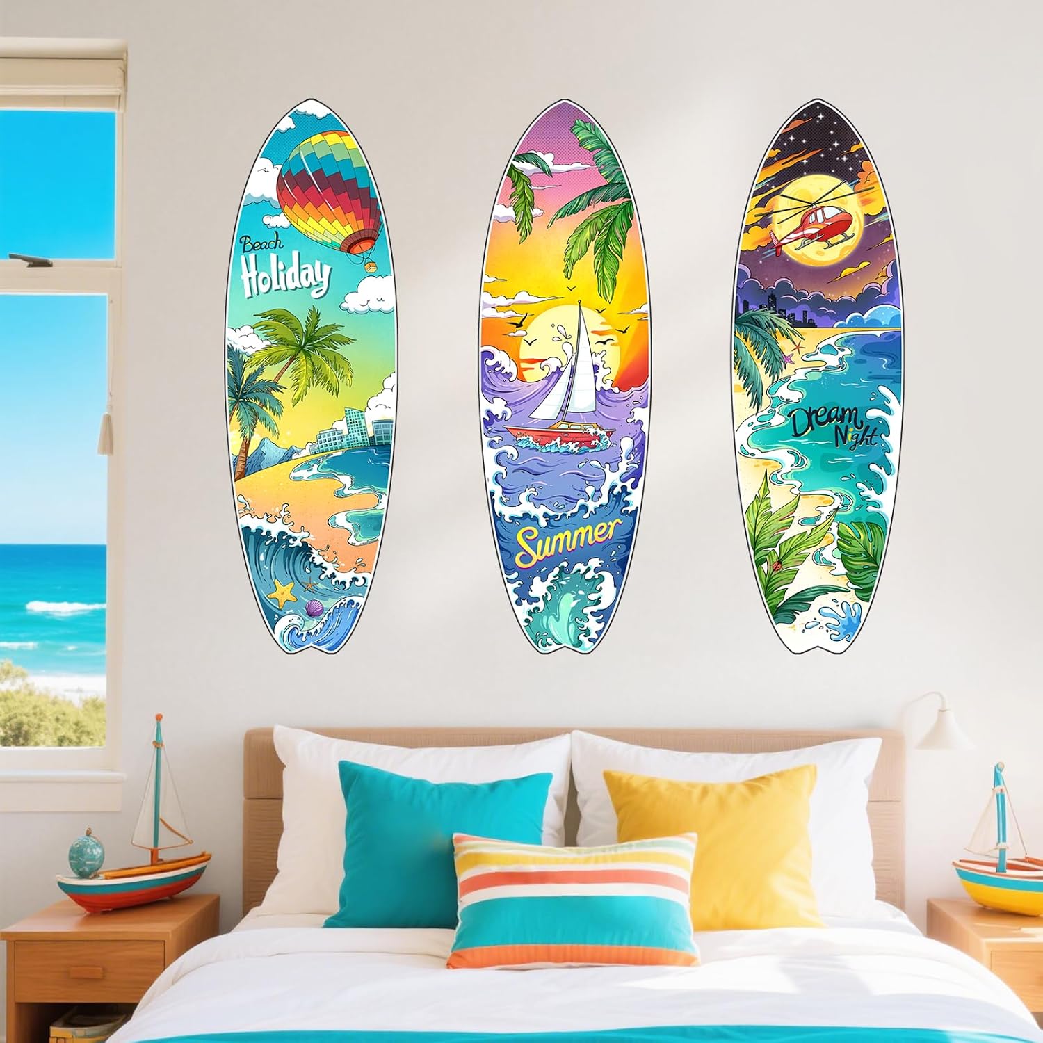 Surfboard Wall Decals Summer Beach Holiday Wall Stickers Removable Vinyl Wall Art / Set of 3