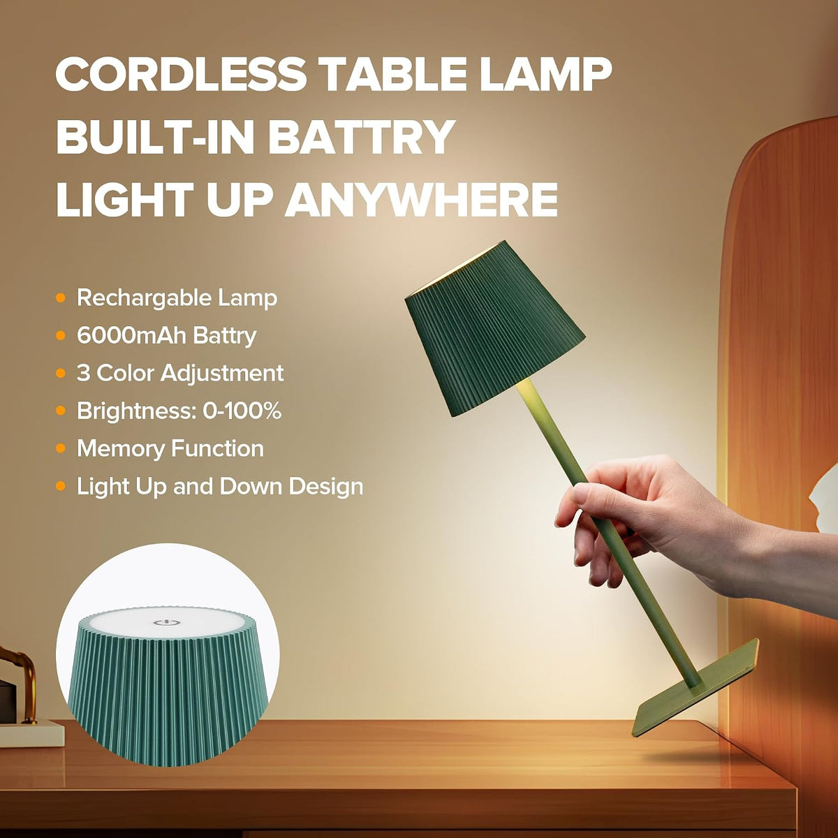 LUTEC 4 Pack Cordless Table Lamp,6000mAh Rechargeable Battery Operated Desk Lamp,Two Adjustable Heights,Waterproof