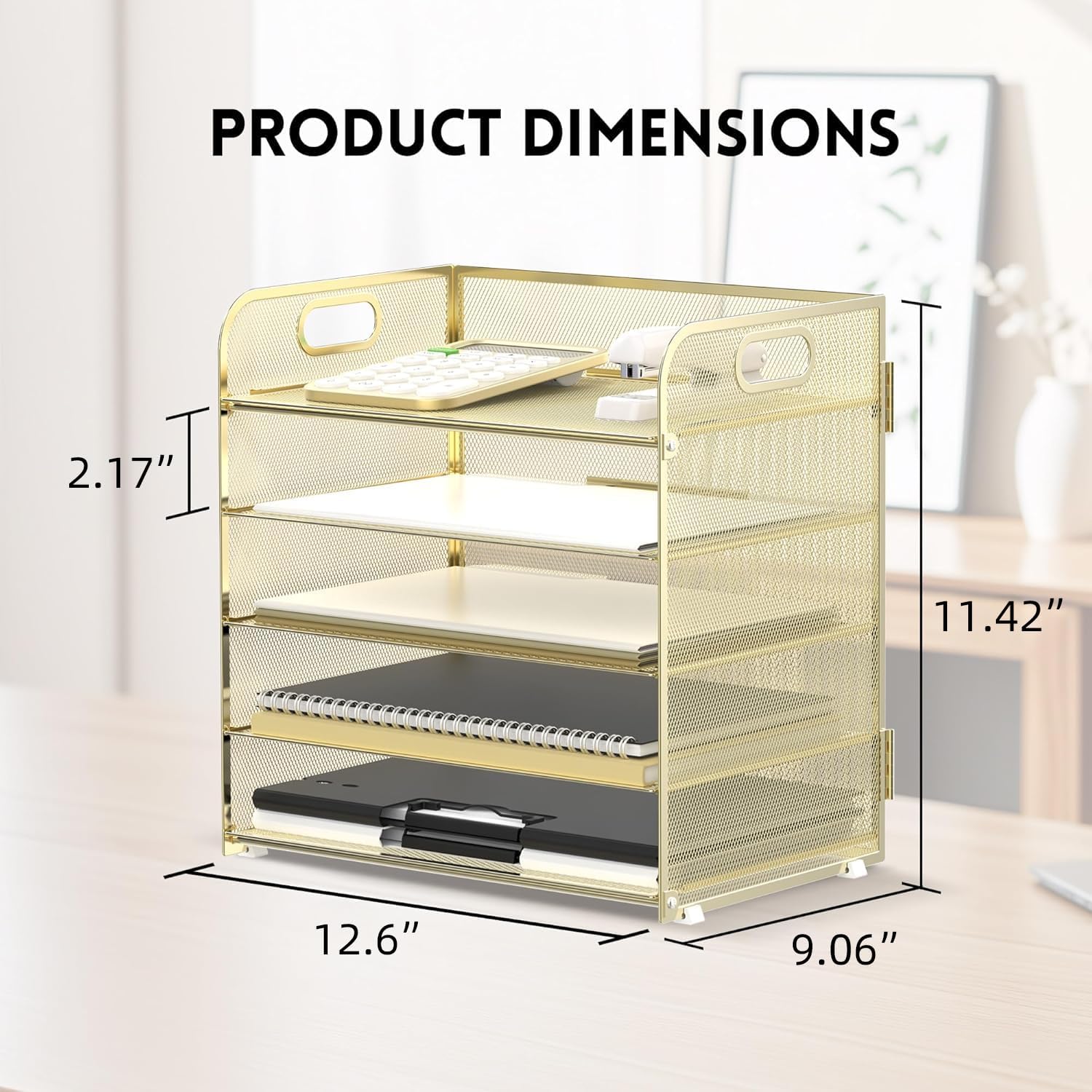 5 Trays Paper Organizer Letter Tray with Handle-Mesh Desk File Organizer, Paper Sorter Desk Organizer for Office, Home