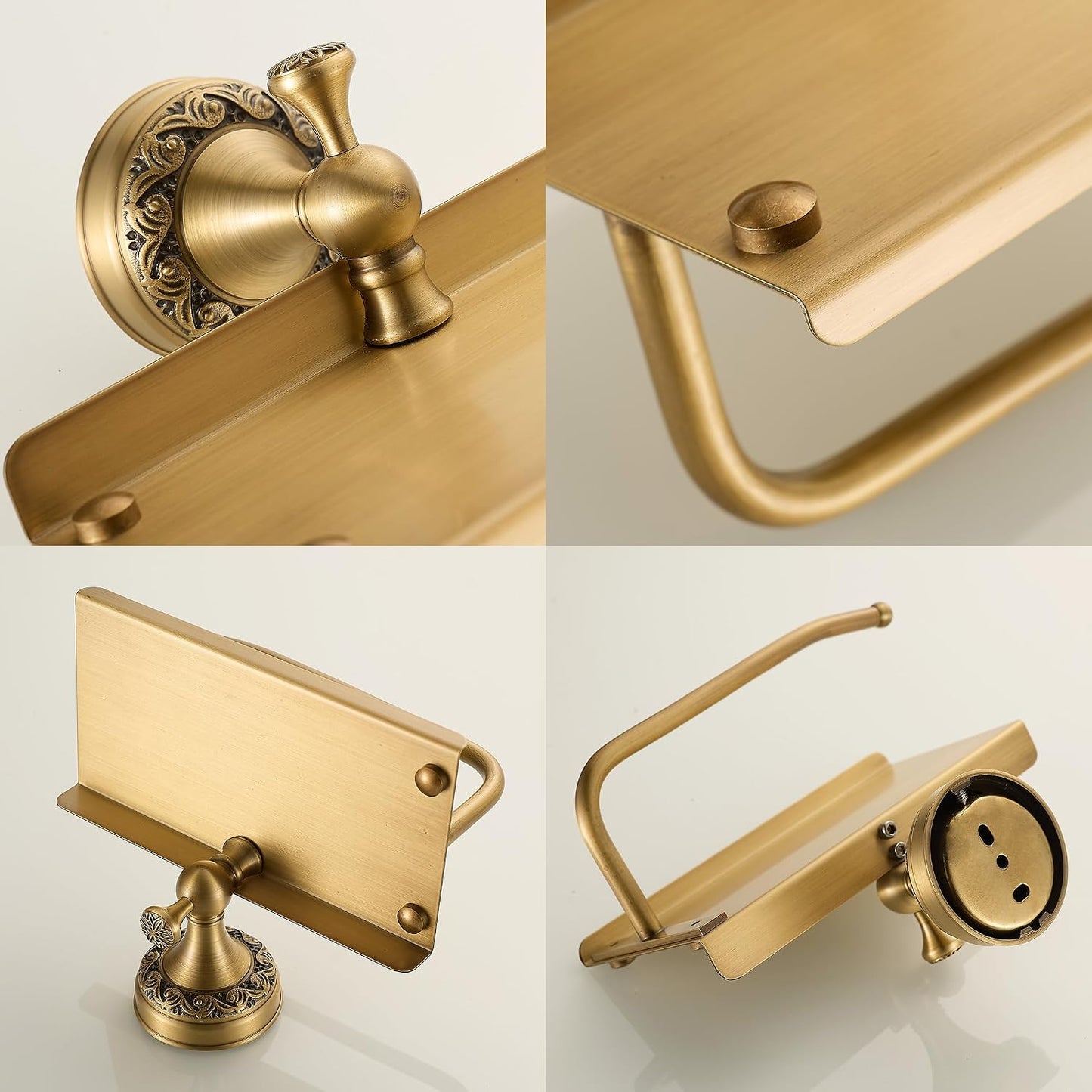 Wall Mounted Bathroom Toilet Paper Holder with Storage,Roll Tissue Holder Antique Brass Pattern Carving,Brushed Bronze