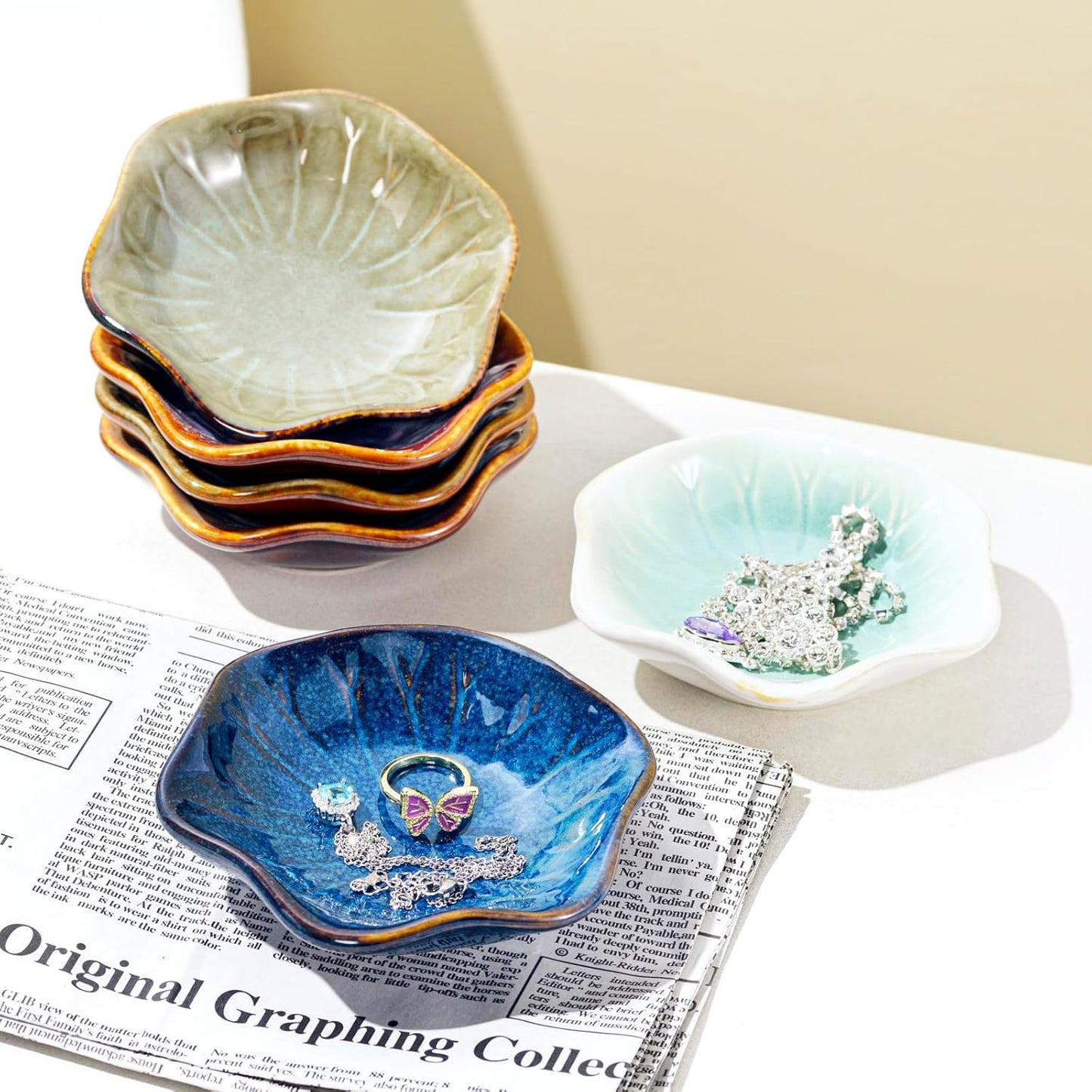 Handcrafted Floral Trinket Trays in Luxe Glazed / Kiln Transformation Six Color Mixture / Set of 6