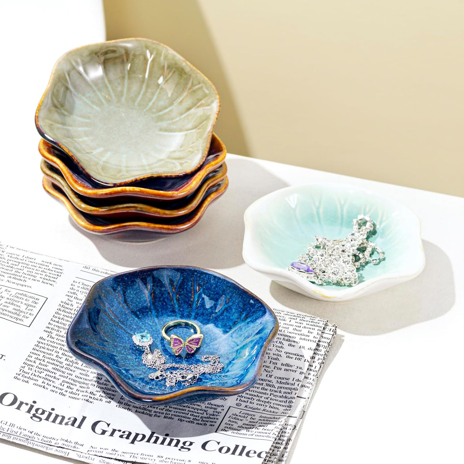 Handcrafted Floral Trinket Trays in Luxe Glazed / Kiln Transformation Six Color Mixture / Set of 6