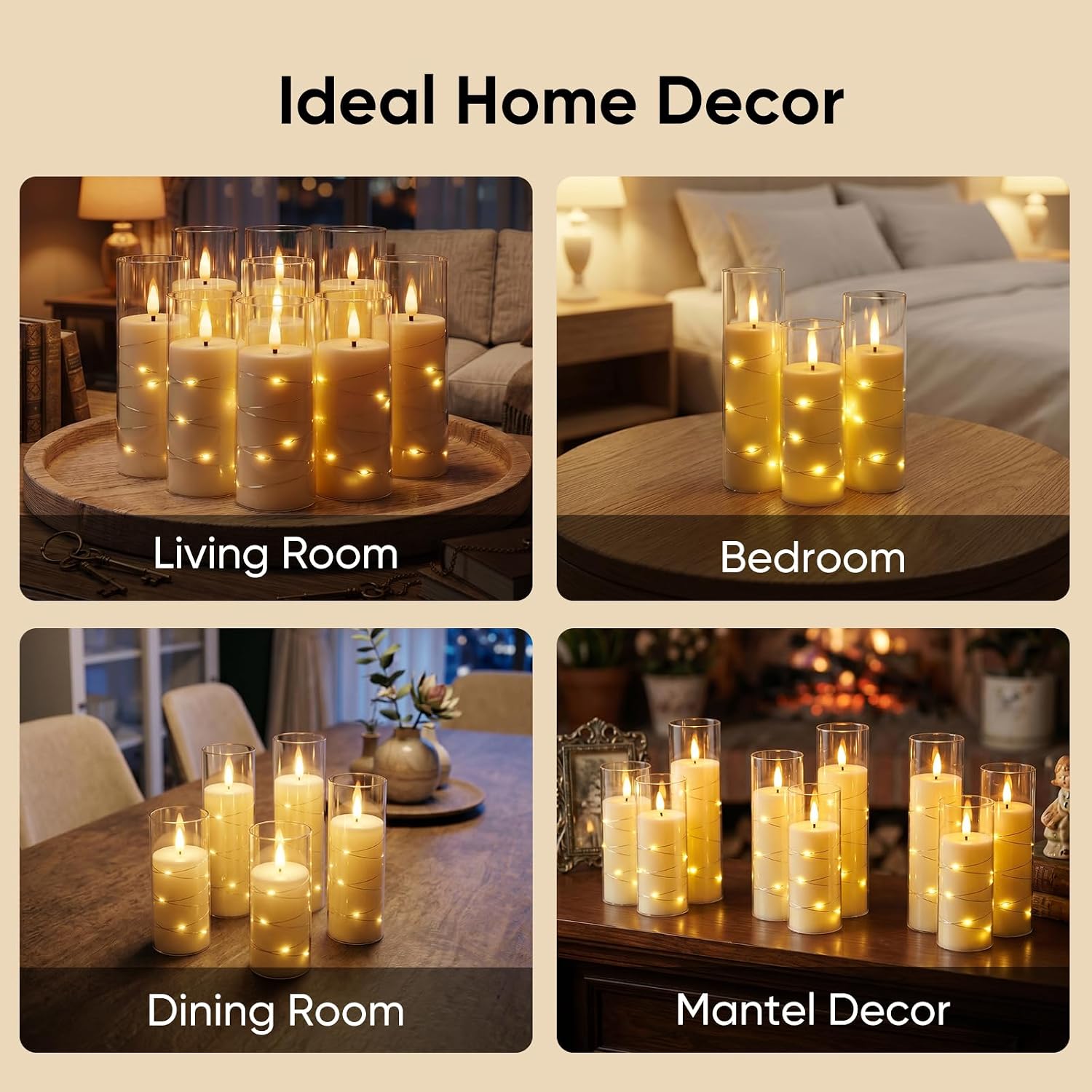 Homemory Flameless Candles with Remote Timer, Clear Acrylic Flickering LED Pillar Candles with Embedded Fairy String