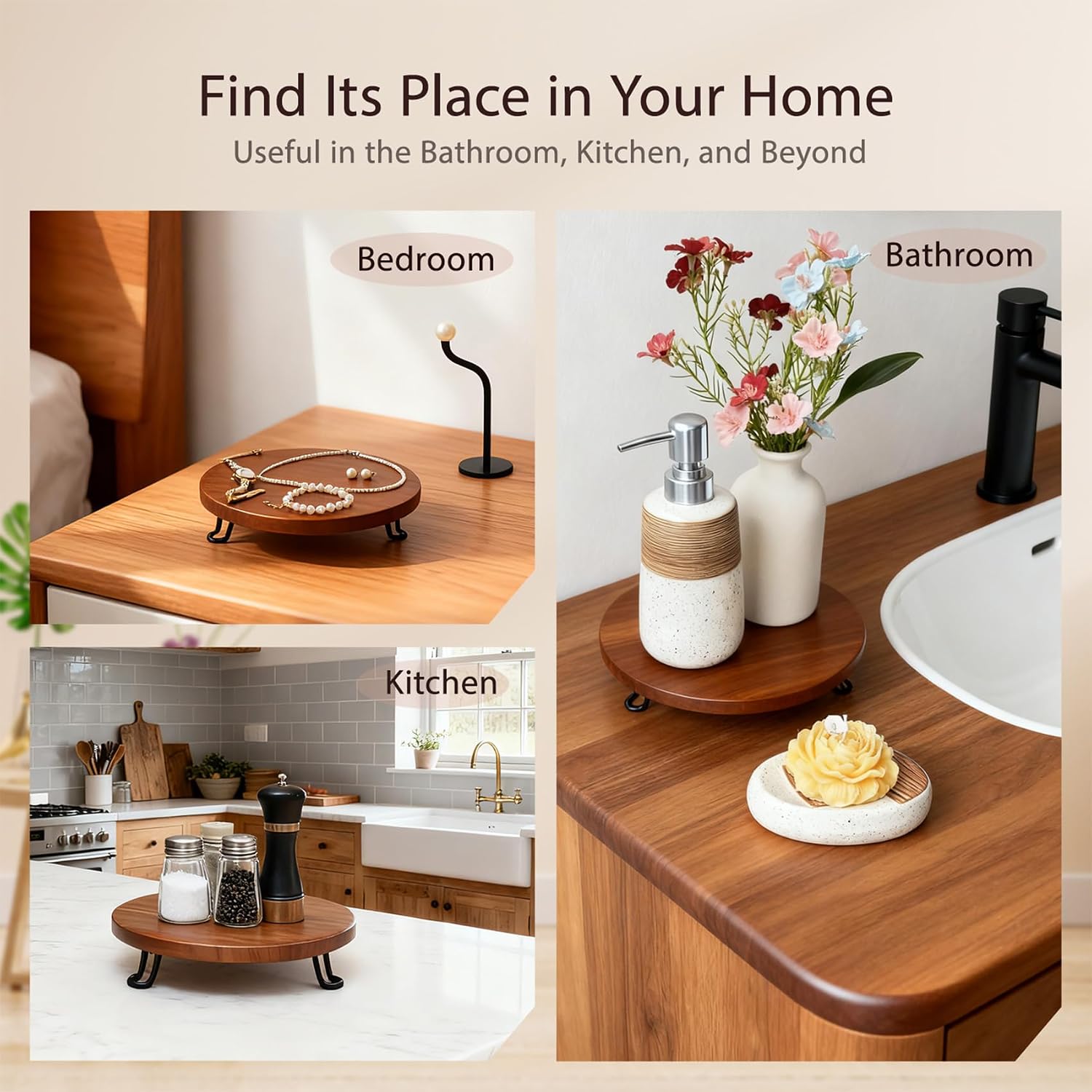 Decorative Pedestal Tray Stand for Countertop Organizer / Brown / 8 Inch