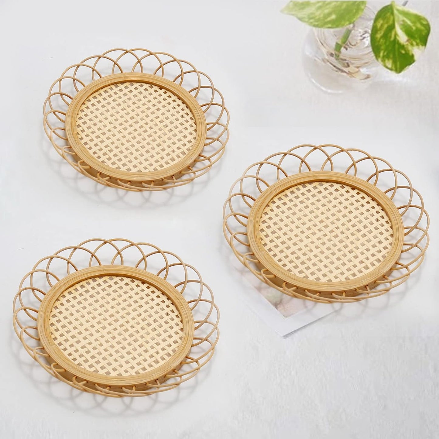 Boho Coasters for Boho Living Room / Natural / Set of 4