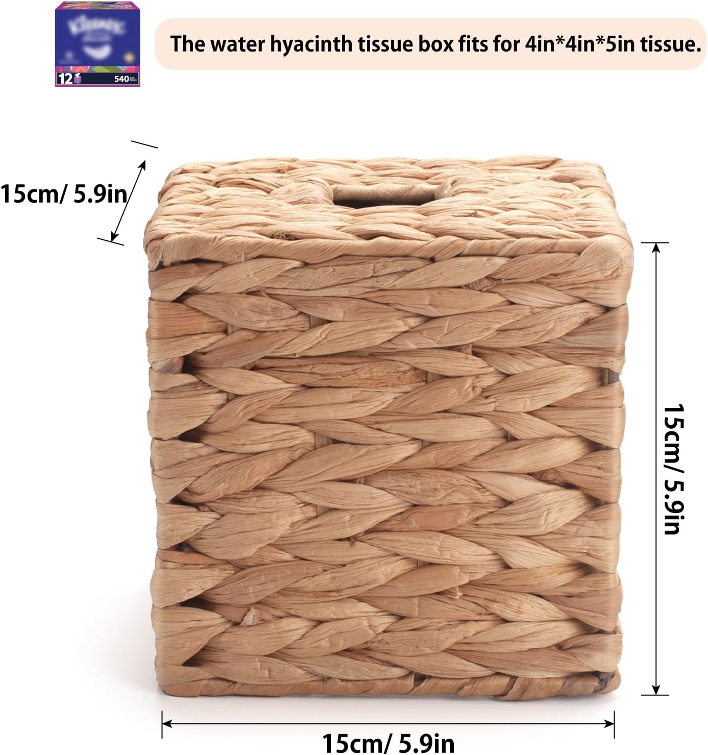 Rattan Tissue Box Holder -Boho Decorative Woven Facial Tissue Holder on Table and Bathroom / Natural