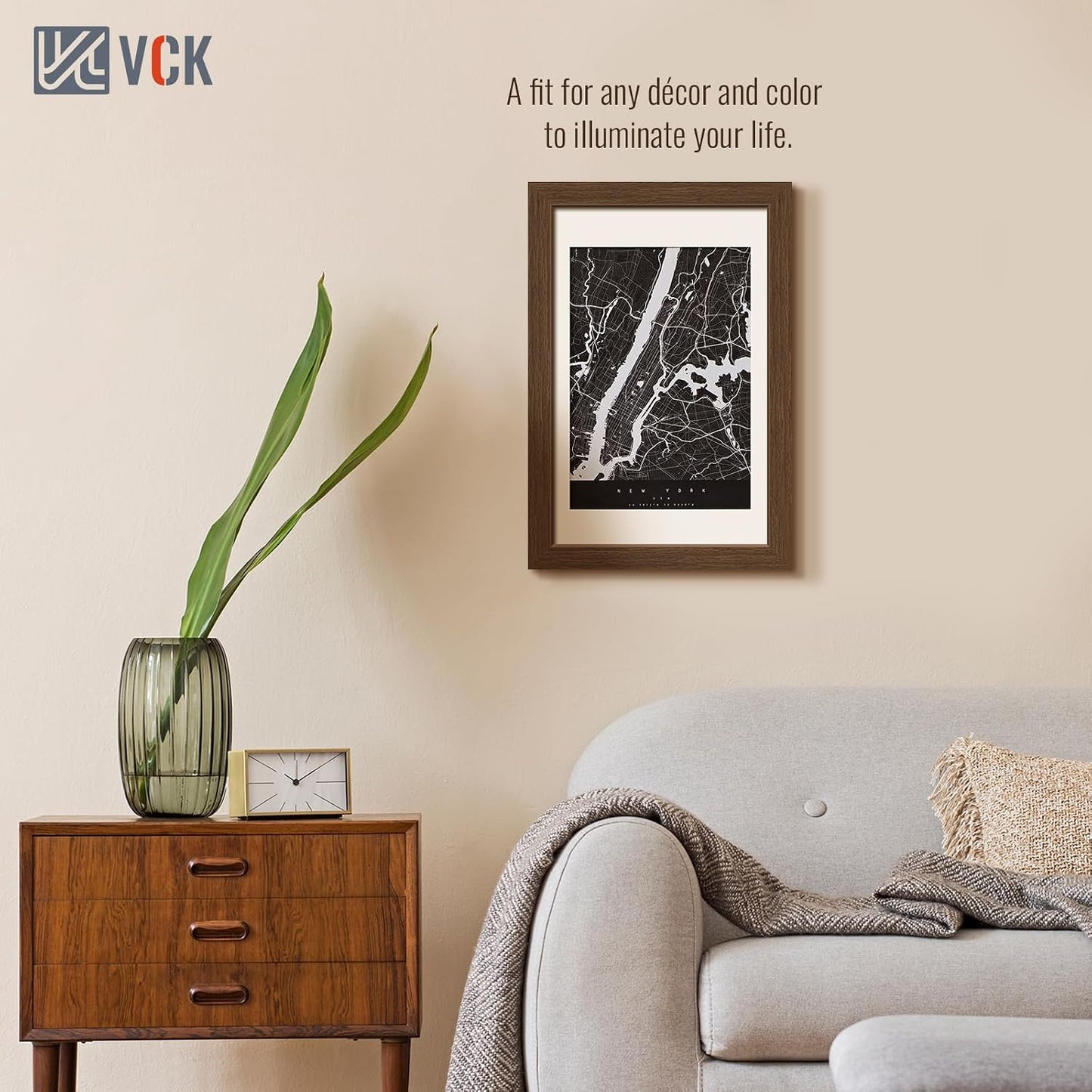 VCK 11x17 Picture Frame Set of 3, Brown Wood Frames, Gallery Wall Decor Photo Frames for Wall Mounting Horizontally or