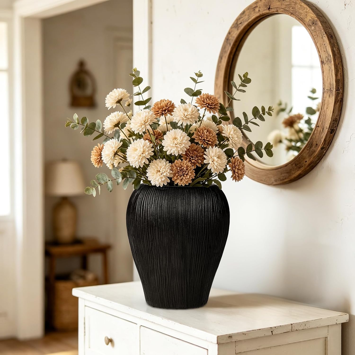 Slim Flat Ceramic Vase / Black / Set of 13