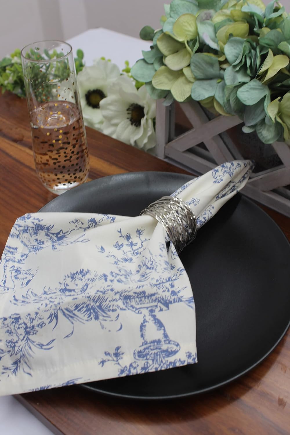 COTTON CRAFT Cloth Napkin - French Country Toile 12 Pack 100% Cotton Napkin | 18x18 inches - Blue - Soft Absorbent