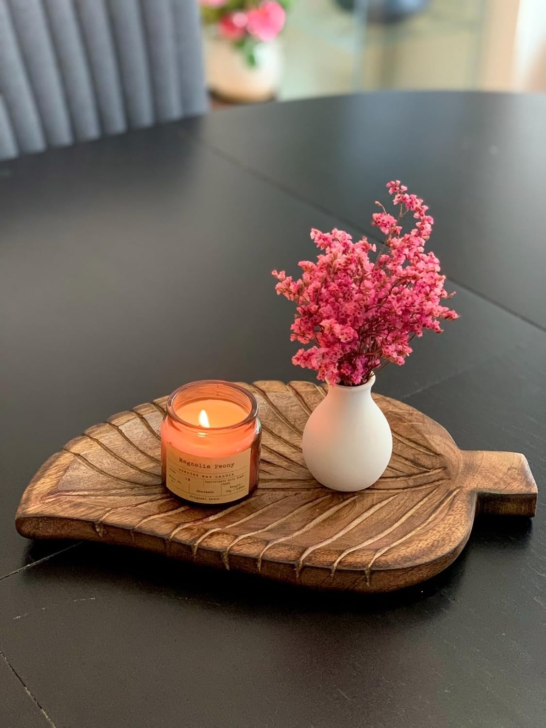 Decorative Tray Wooden Leaf Design Serving Tray Platter Breakfast Table / Natural / 12 x 8 x 1