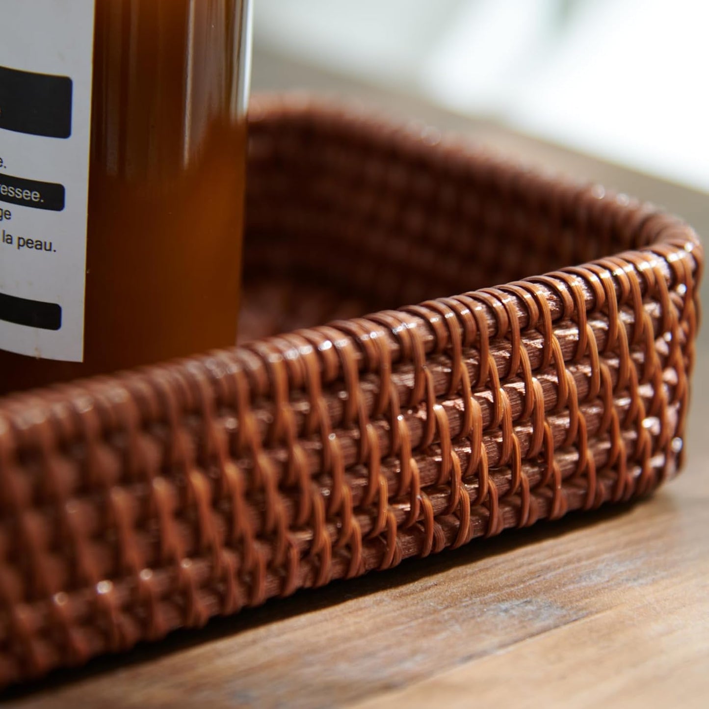 Rattan Tray / Rectangular Woven Tray / Dark Brown / Set of 3