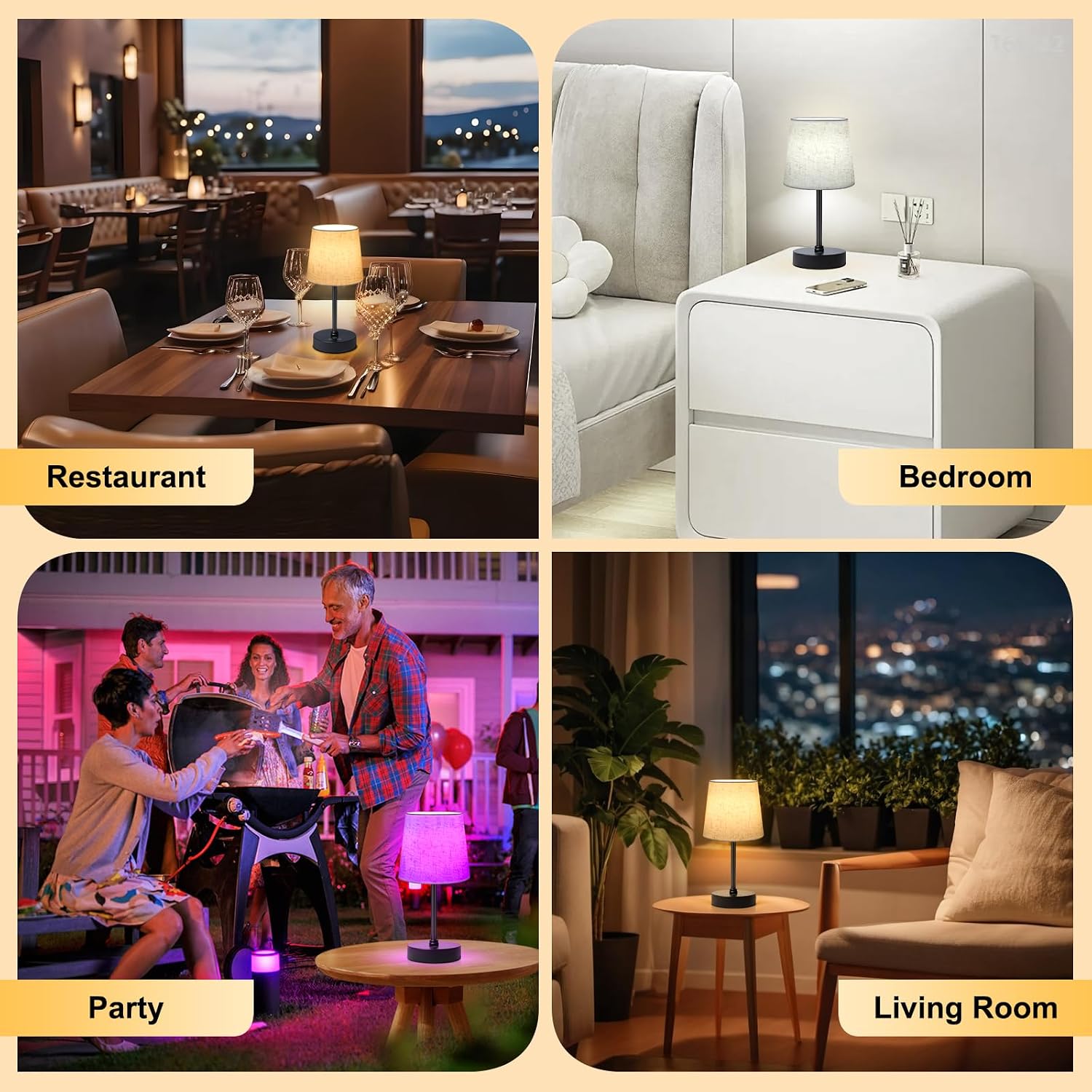 Wowag Small Cordless Table Lamp,5000mAh Rechargeable Battery Operated Desk Lamp,3 Colors & 7 RGB Stepless Dimmable