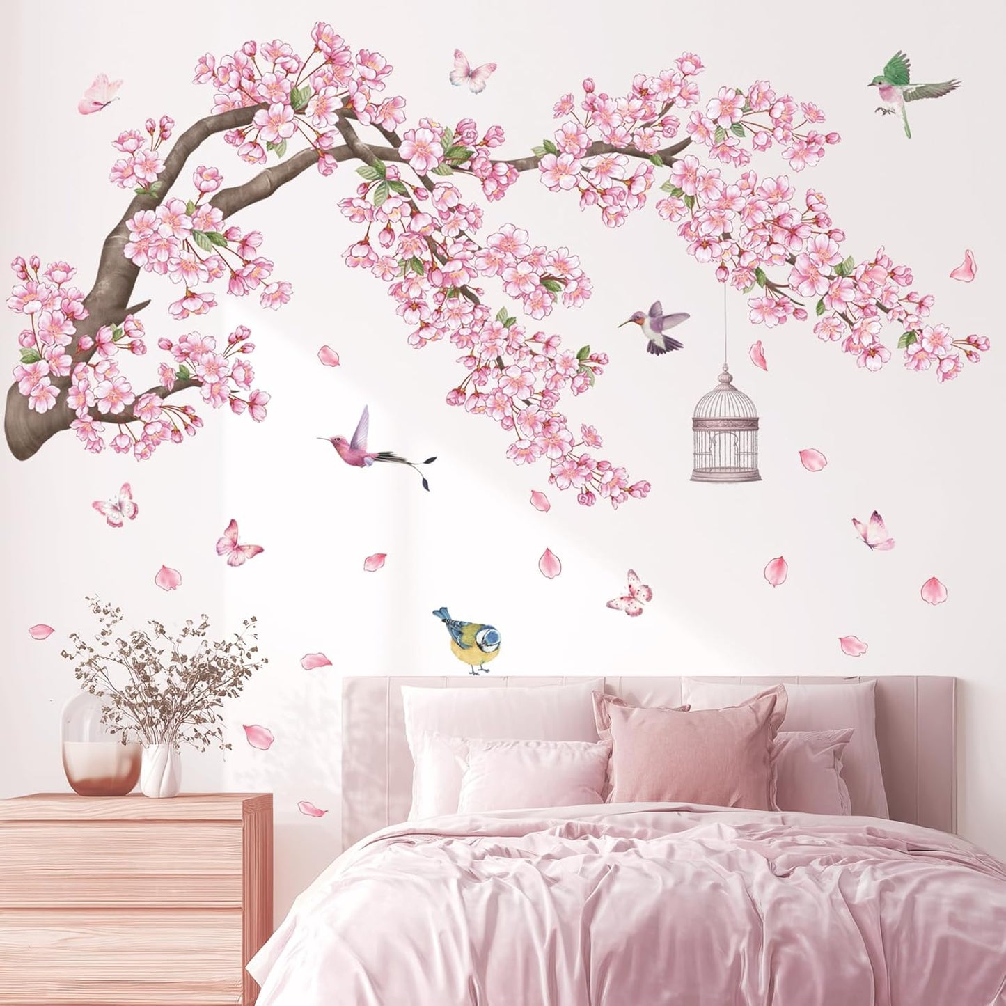 SG2-2426 Cherry Blossom Flower Tree and Cage Branch Wall Decal / Cherry Blossom Tree / 47.7 x 24.7