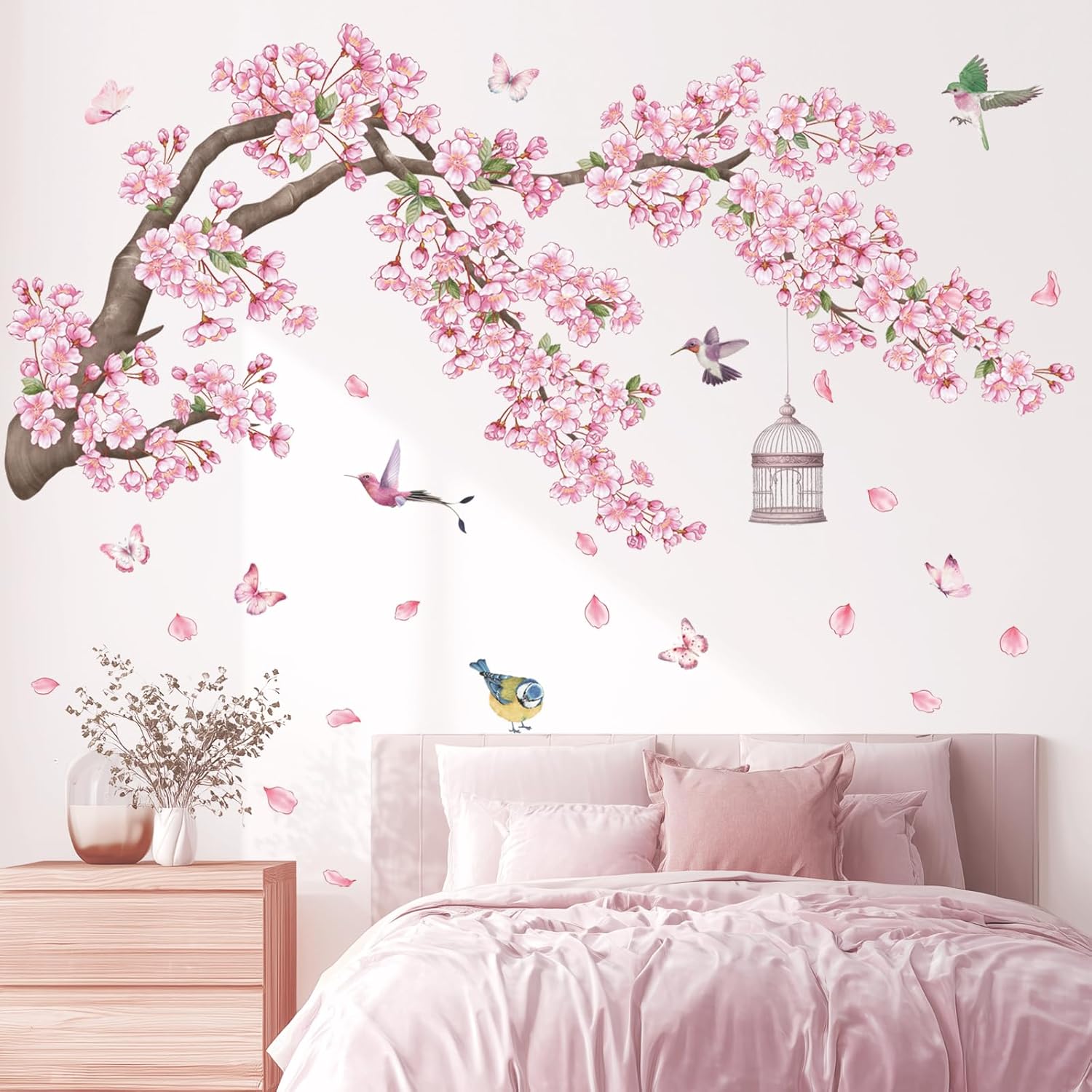 SG2-2426 Cherry Blossom Flower Tree and Cage Branch Wall Decal / Cherry Blossom Tree / 47.7 x 24.7