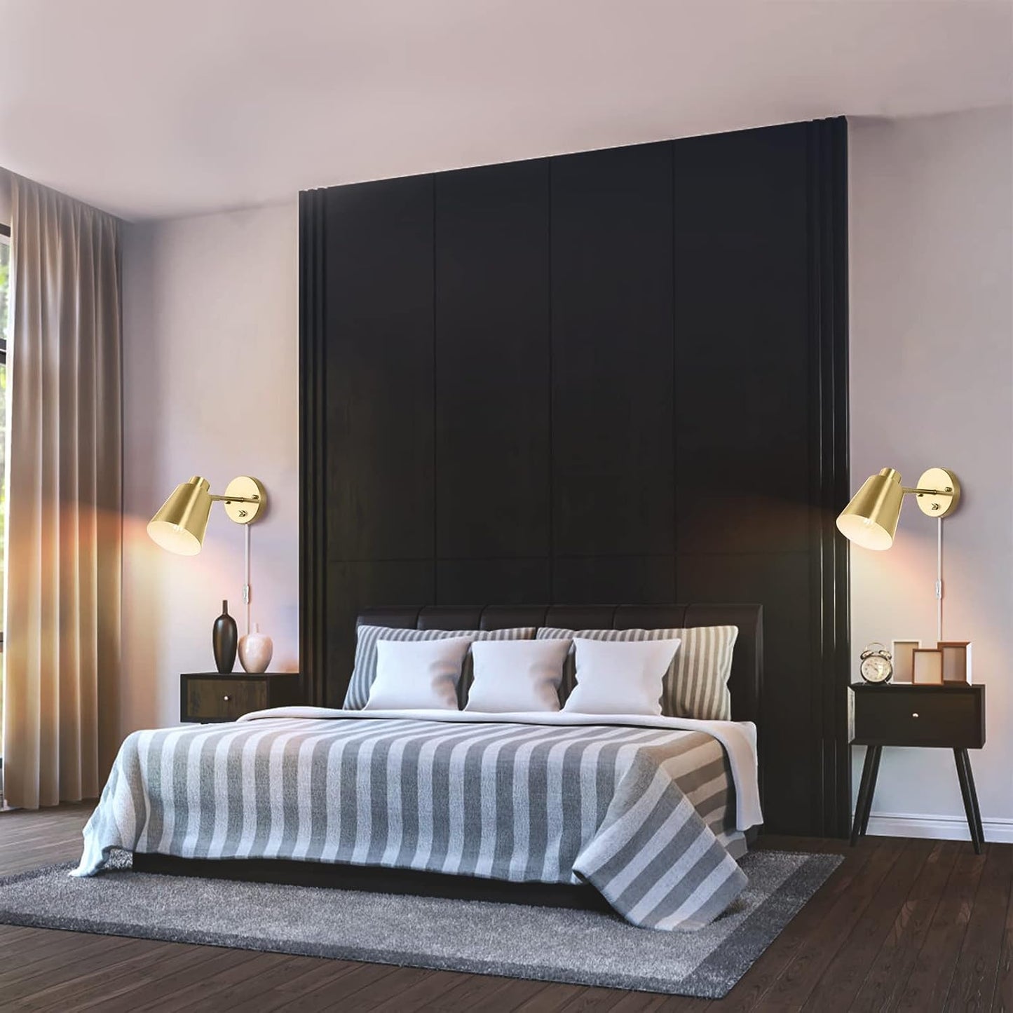 VATONI Plug in Wall Sconces, Dimmable Wall Sconces Adjustable Angle Wall Lights with Plug in Cord and Dimmer On/Off