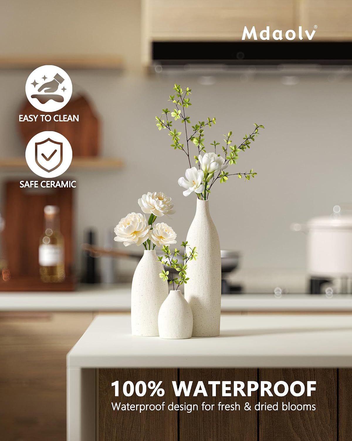 Matte Clay Flower Vase Minimalist Nordic Modern Decorative Ceramic Vases / Cream White / Set of 3