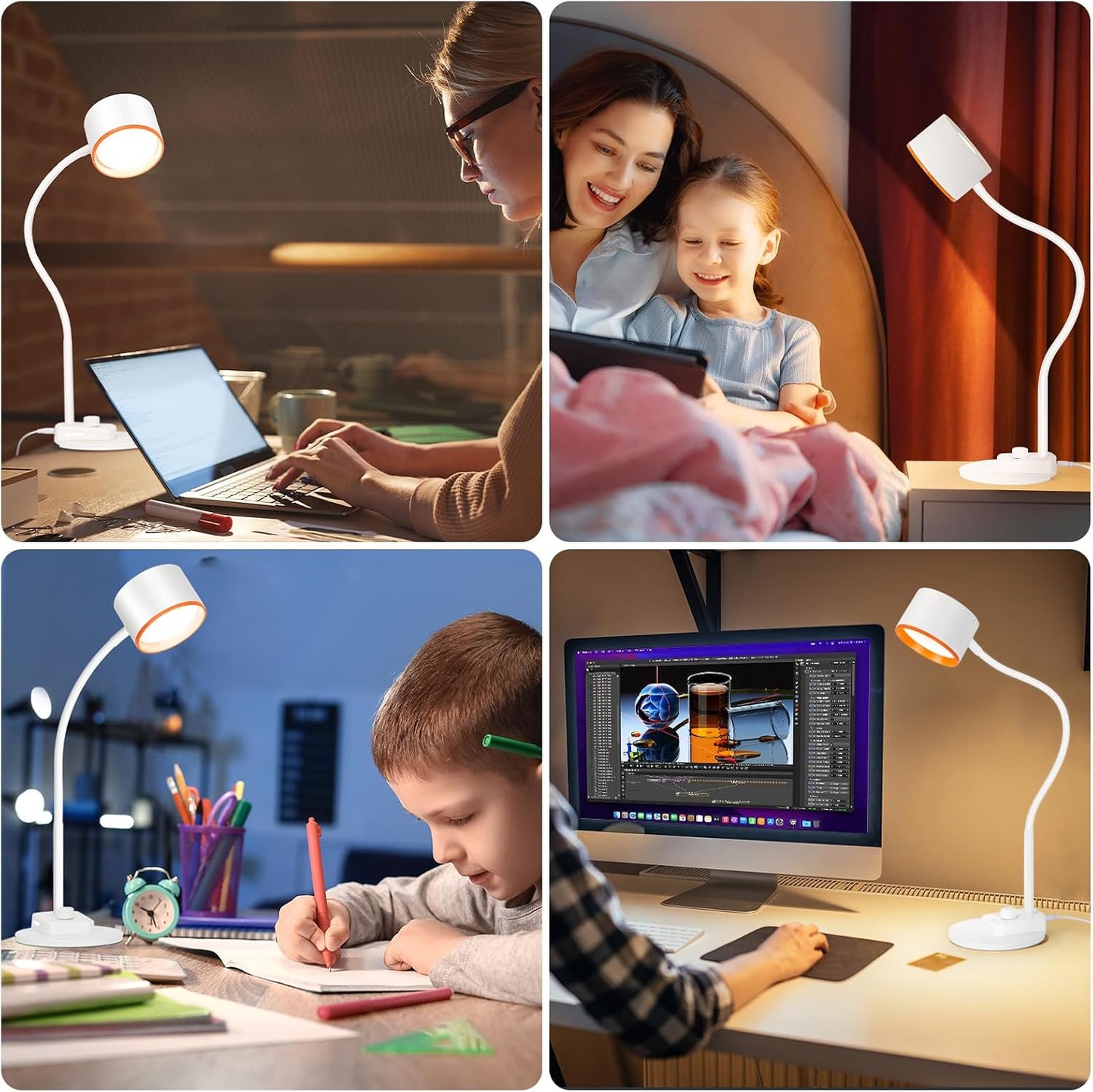 LiFMIRA LED Desk Lamp, 1200LM for Home Office,5 Colors Fully Dimmable White | Reading Lamp with USB C + A Charging