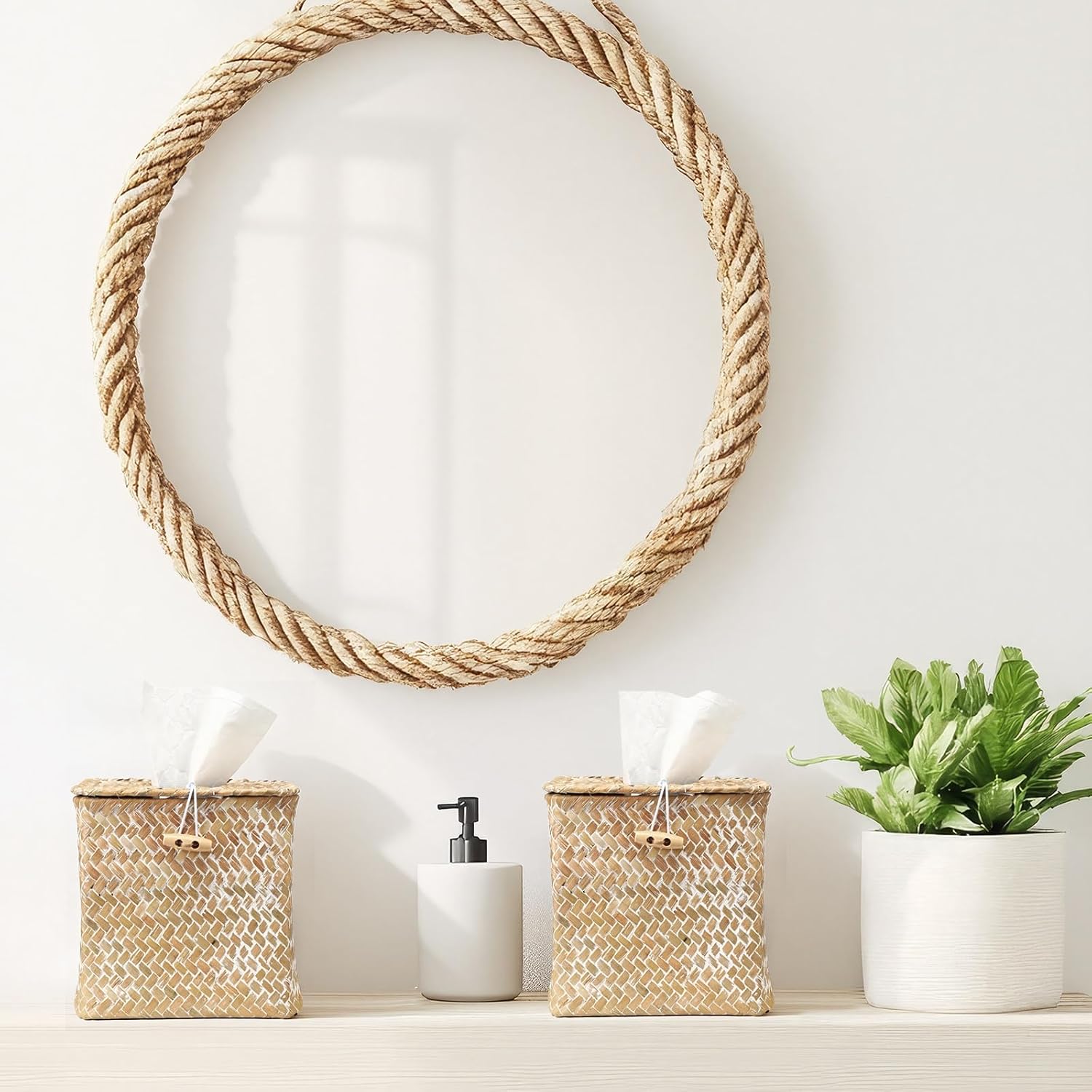 Tissue Box Cover Square Seagrass Tissue Box / Natural / Boho / Seaweed / Set of 2