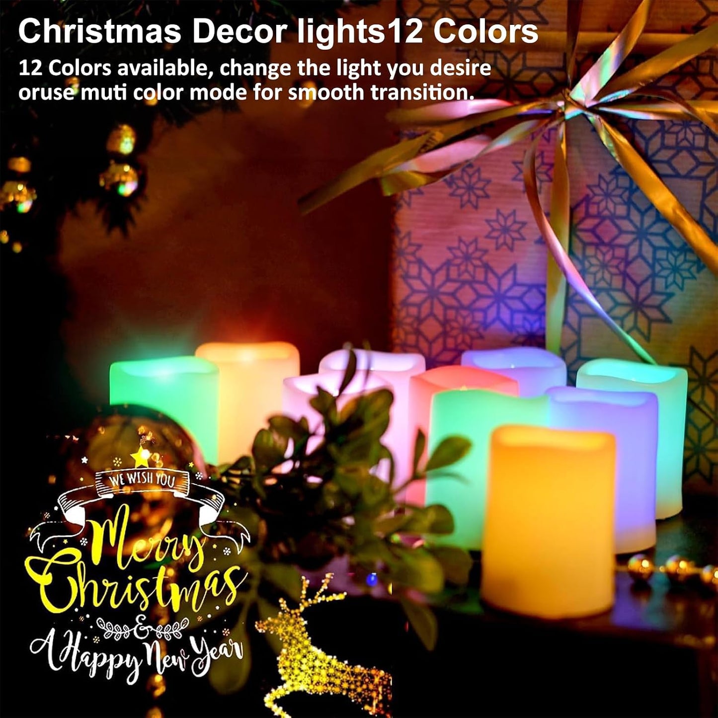 SWEETIME Colored Flameless Votive Candles with Timer-Color Changing Led Tea Light,Battery Operated RGB Votive
