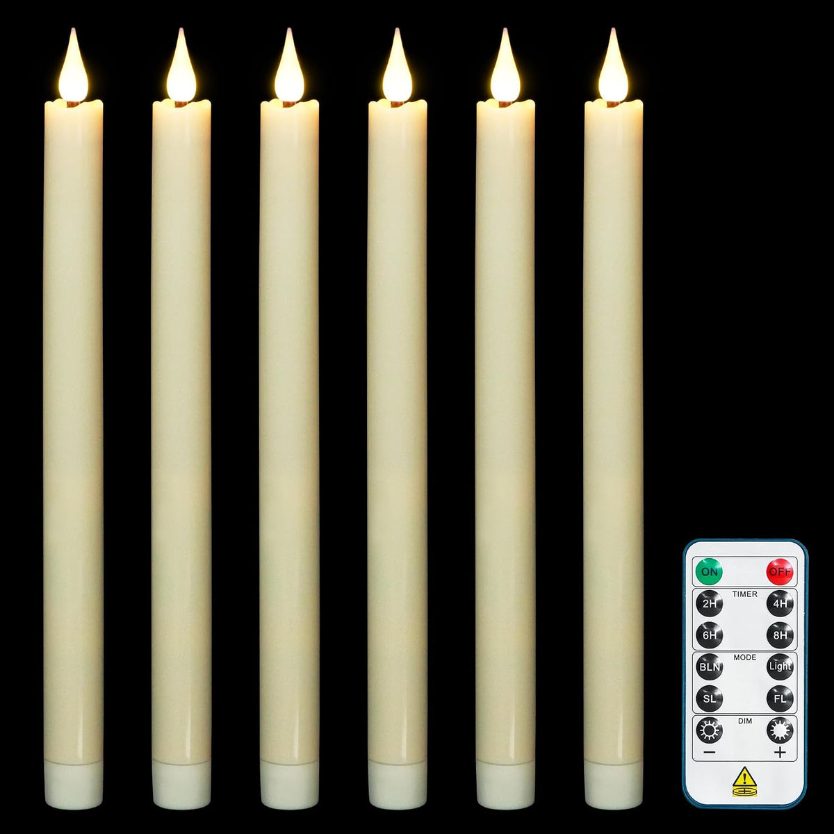 11 Inch Flameless Taper Candles with Remote,Battery Powered Candlesticks Realistic Flickering,Ivory Led Candlestick with 3D Wick for Christmas Home Wedding Decor (Pack of 6)