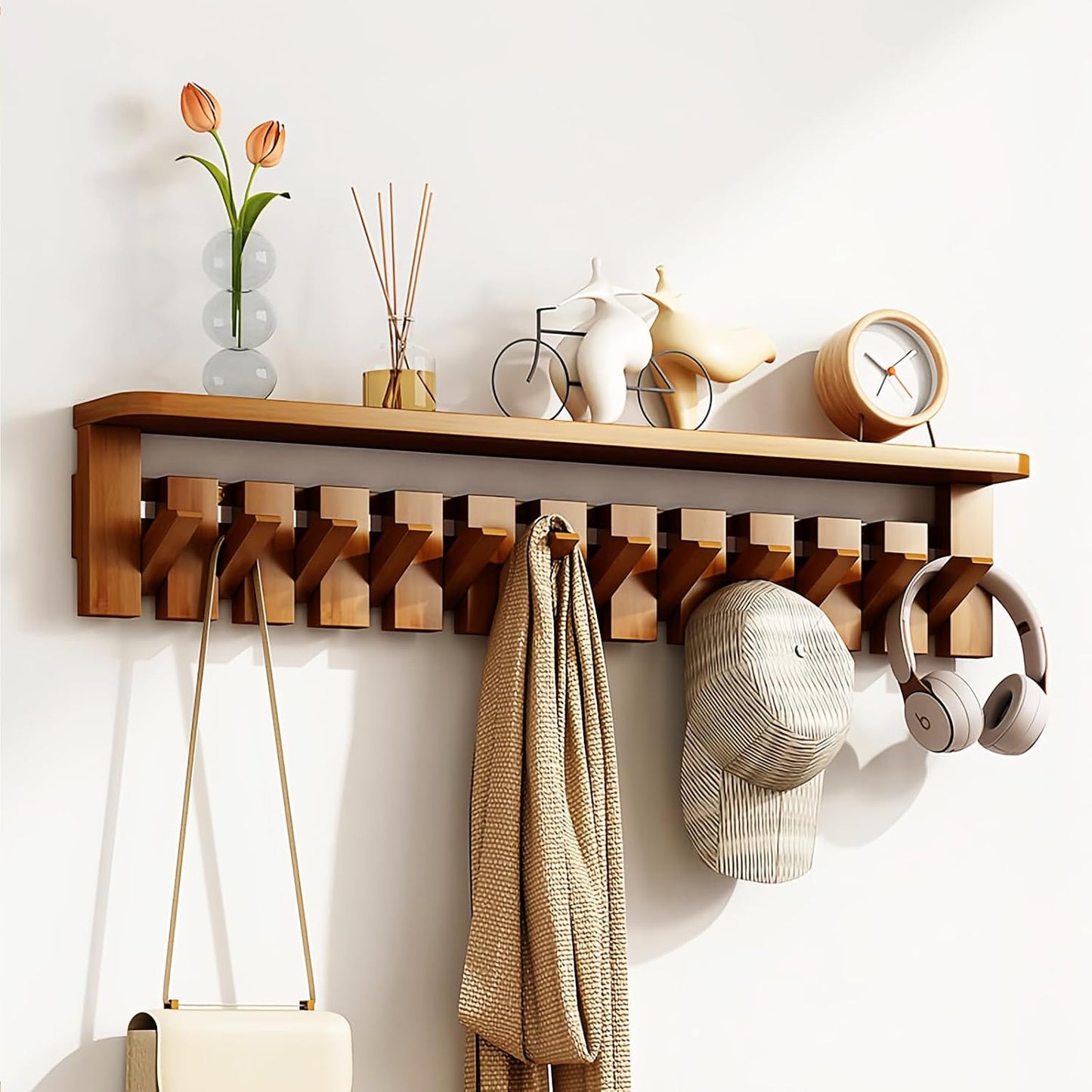 Paint Wood Wall Mounted Coat RackHooks Piano Key Hangers Natural Solid Wood Hanger Non-Woven Fabric Clothes Hangers for