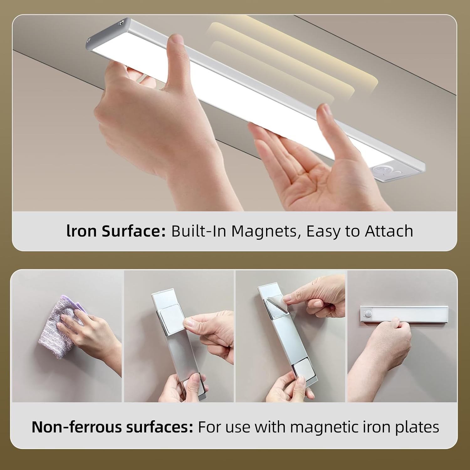 16inch Under Cabinet Lighting, 4 Pack Rechargeable Motion Sensor Light Indoor, Wireless Dimmable Magnetic Closet