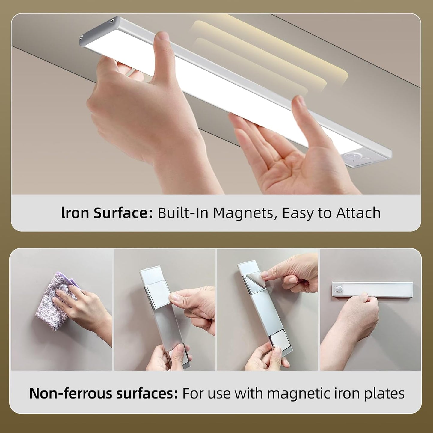 10inch Under Cabinet Lighting, 4 Pack Rechargeable Motion Sensor Light Indoor, Wireless Dimmable Magnetic Closet