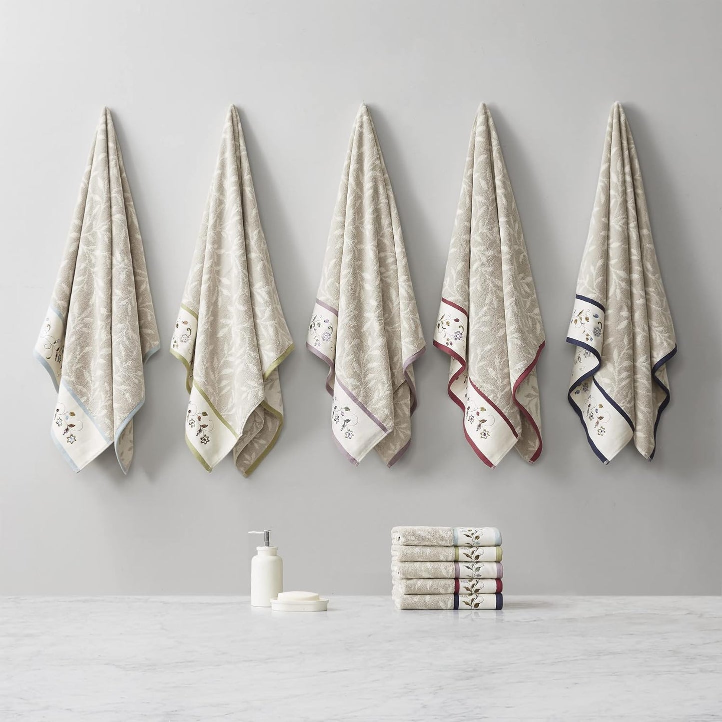 Madison Park Serene 100% Cotton Bath Towel Set Luxurious Floral Decorative Towels for Bathroom Embroidered Cotton