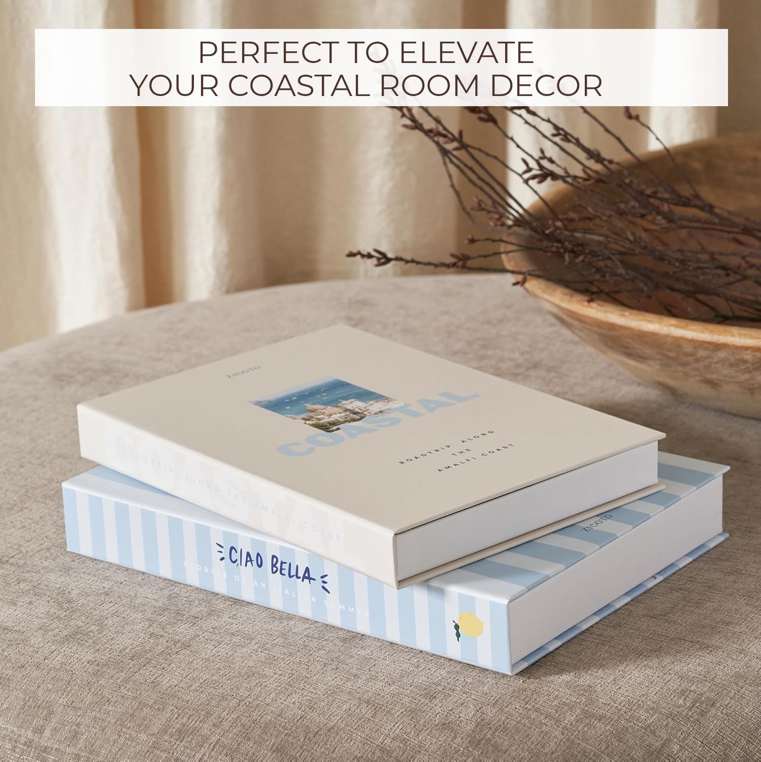 Decorative Books / Coastal Blue & Cream / Set of 2