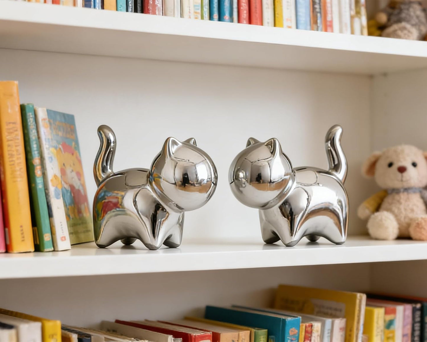 Small Ceramic Cat Statues / Silver / 3 Inch / Set of 2