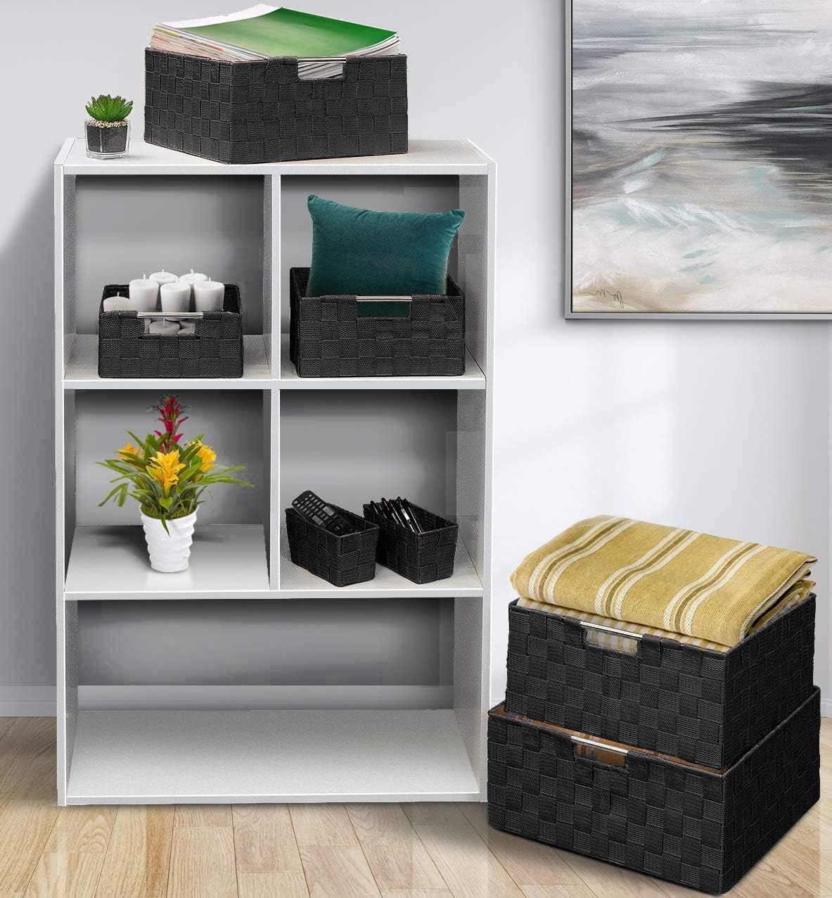 Linen Closet Organizers and Storage / 7 Piece - Black / Set of 7