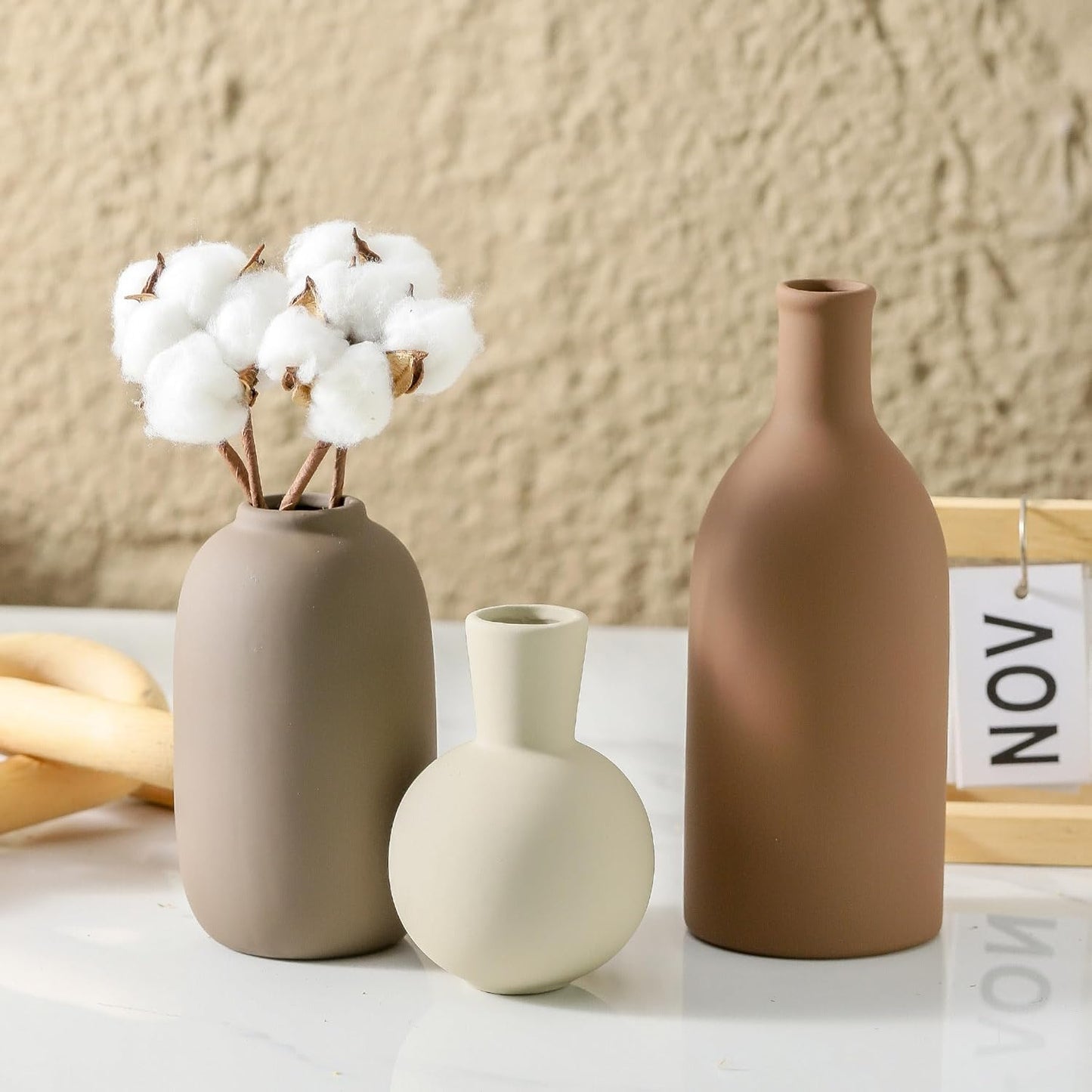 Ceramic Vases / 006-brown / Set of 3