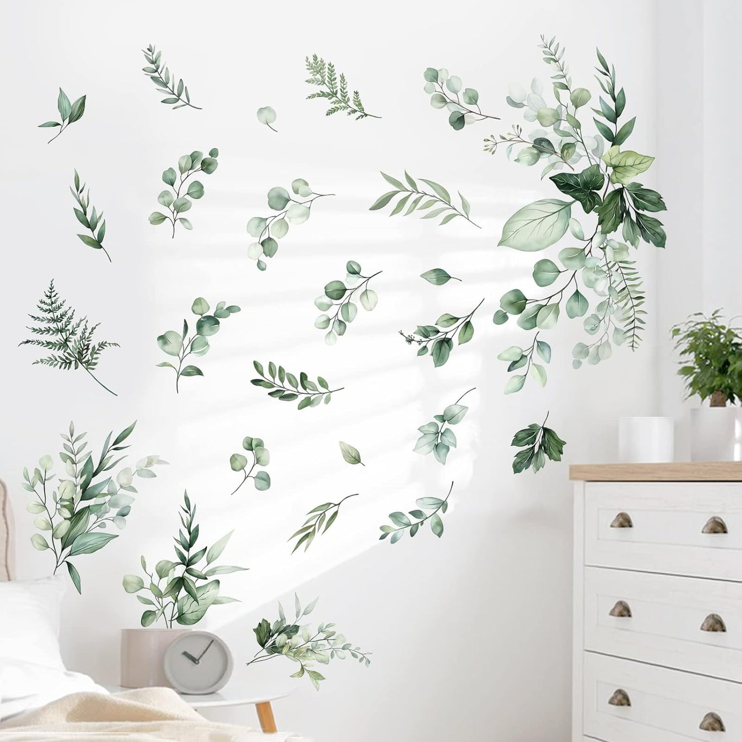 Botanical Leaves Wall Stickers Eucalyptus Leaf Plants Wall Art Decals Bedroom Living / B / Green