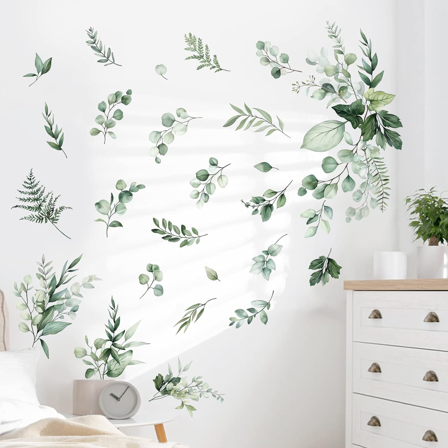 Botanical Leaves Wall Stickers Eucalyptus Leaf Plants Wall Art Decals Bedroom Living / B / Green