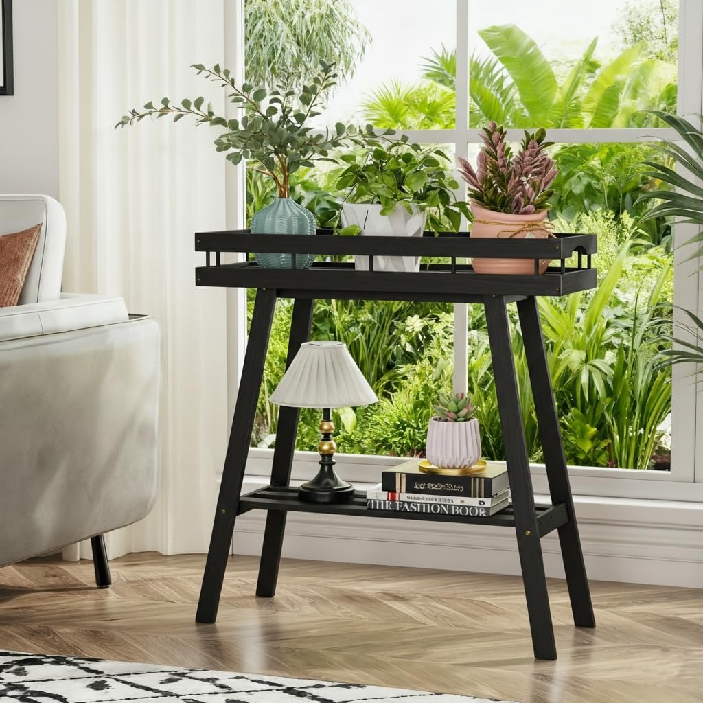 BAMBANG Bamboo Plant Stand Indoor, 2 Tier Small Plant Table, Tall Plant Stand for Indoor Plants, Window Sill Plant