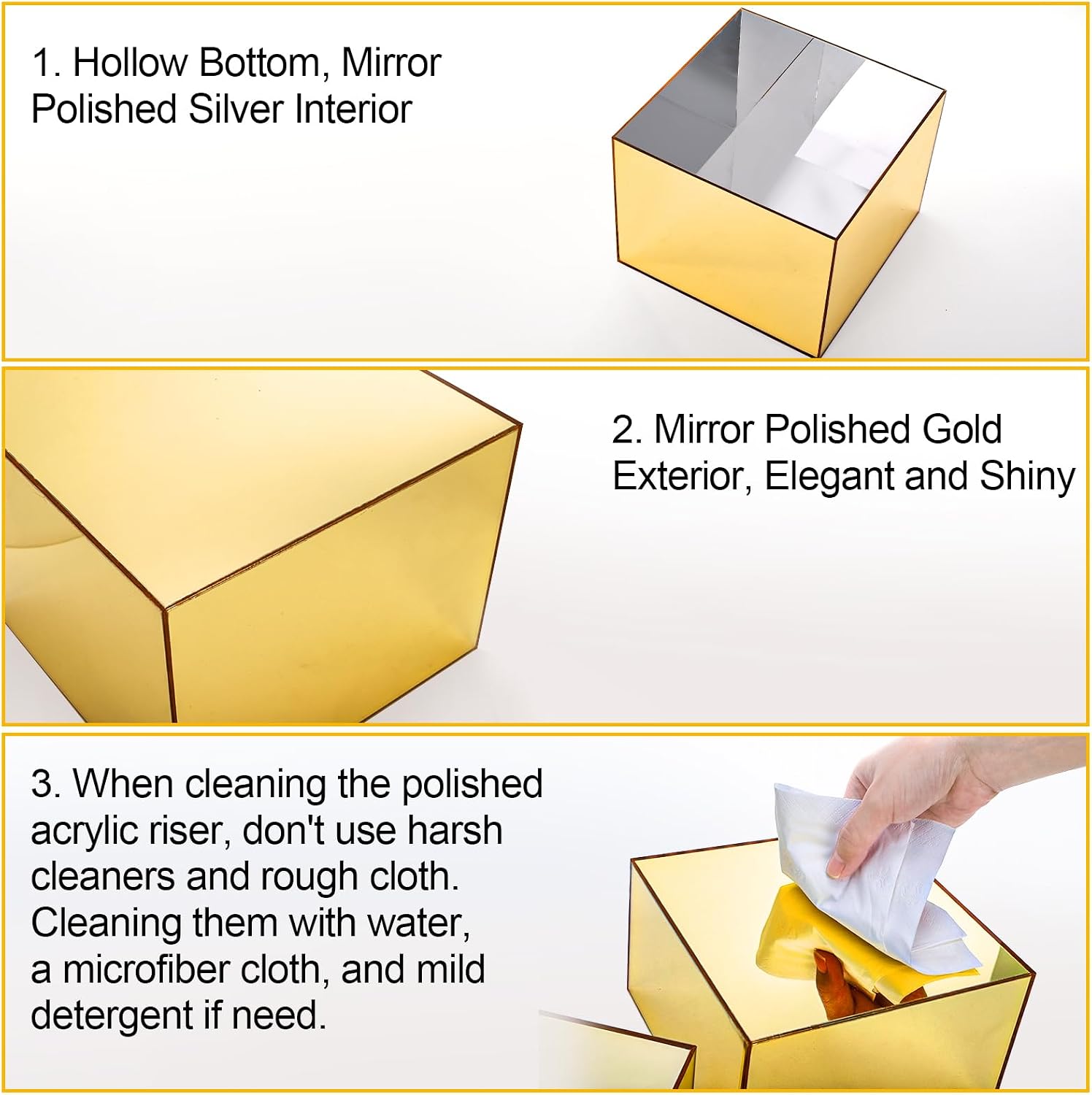 Acrylic Risers Display Stands / Gold / Set of 3