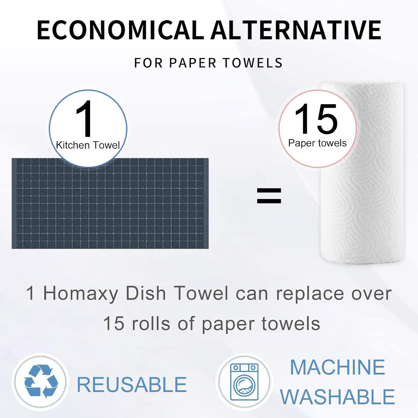 Homaxy Kitchen Towels and Dishcloths Set, Set of 12, Dark Grey | Bulk Cotton Terry Kitchen Towels, Checkered Designed