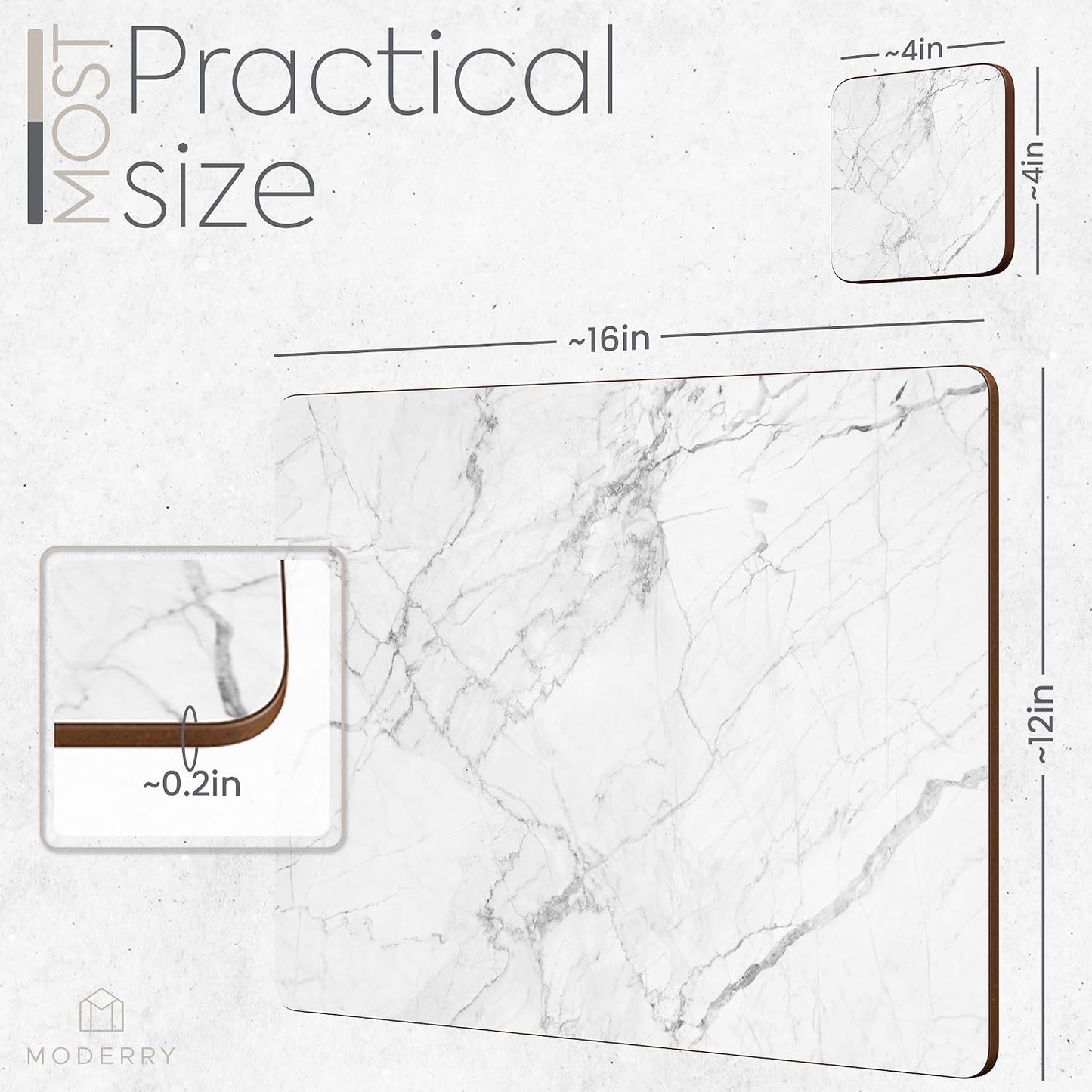 Heat Resistant Cork Placemats for Dining Table / White Marble / Set of 4