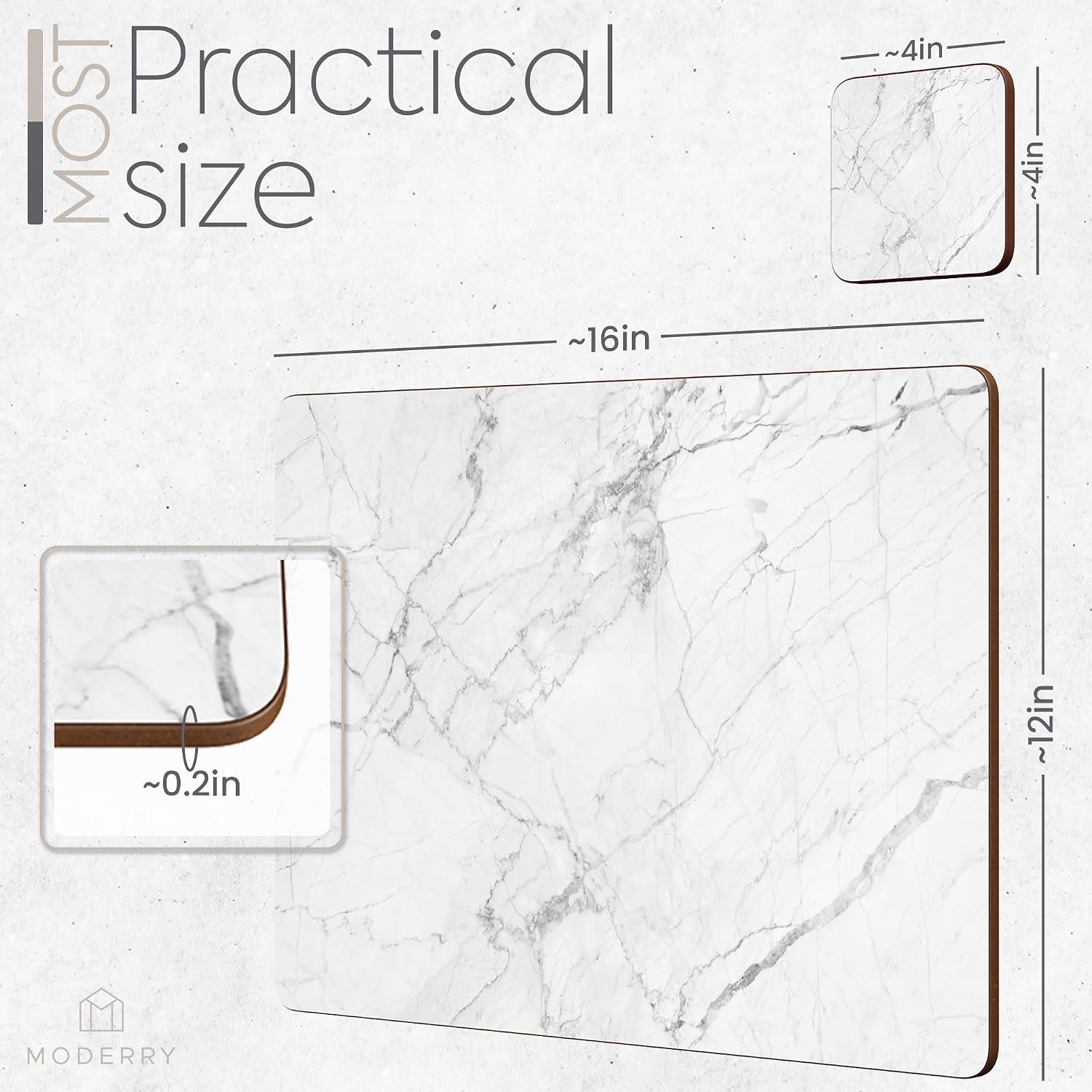 Heat Resistant Cork Placemats for Dining Table / White Marble / Set of 4