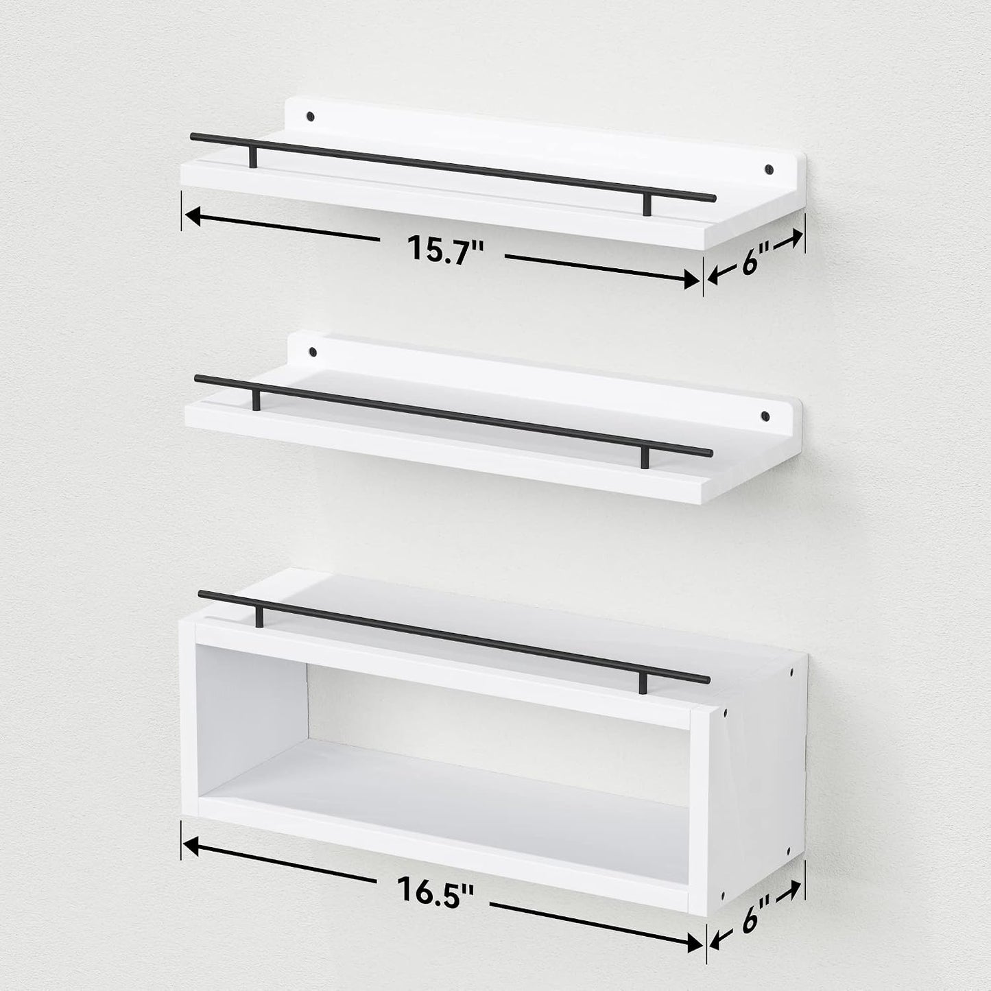 Floating Shelves for Wall with Cube Shelf, Wall Shelves with Metal Rail for Decor, Bathroom Organizers and Storage