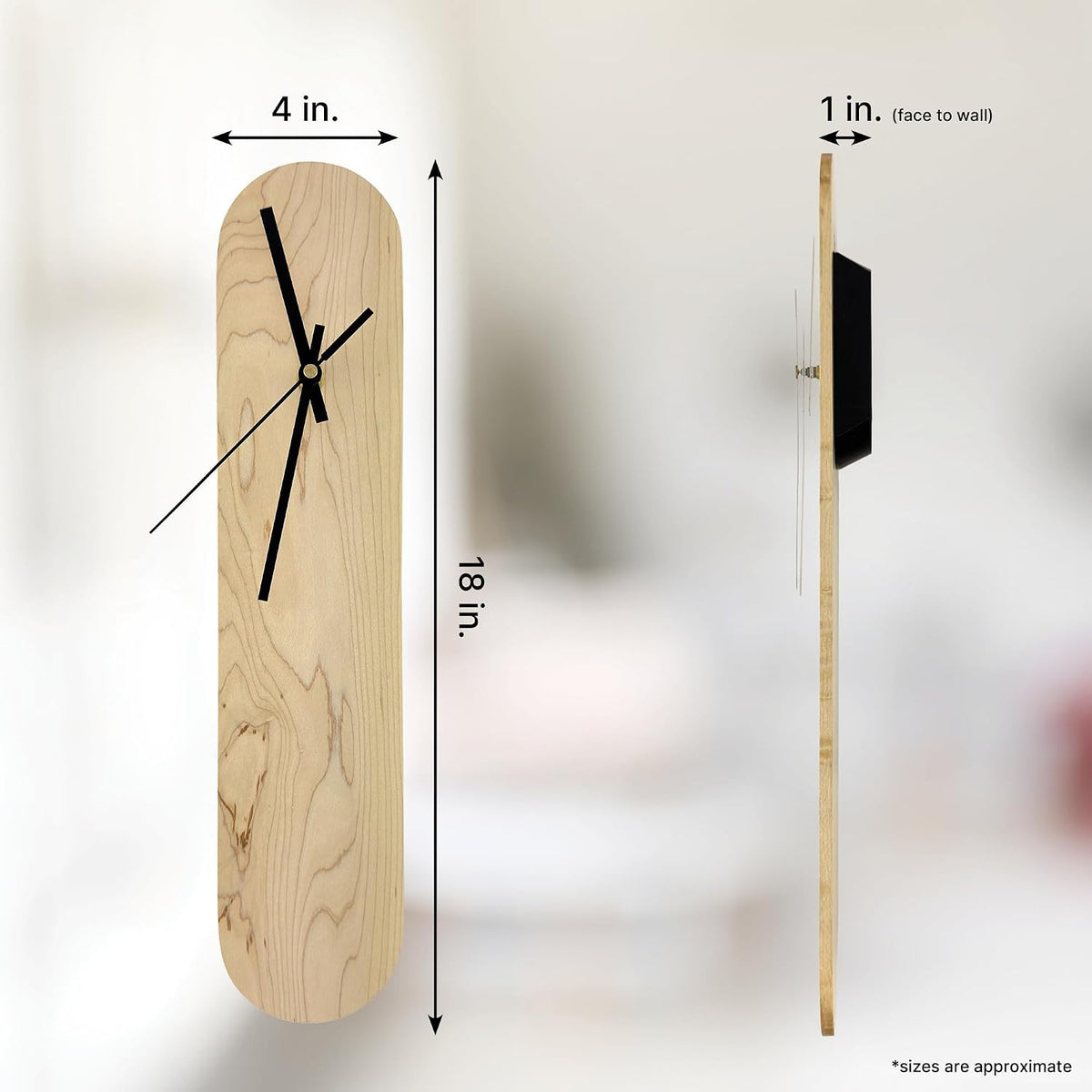 Maple Oval Wall Clock, Modern Minimalist, Silent, Chaos & Wit (18 Inch) | Handmade, Solid maple wood 1/4in thick, low