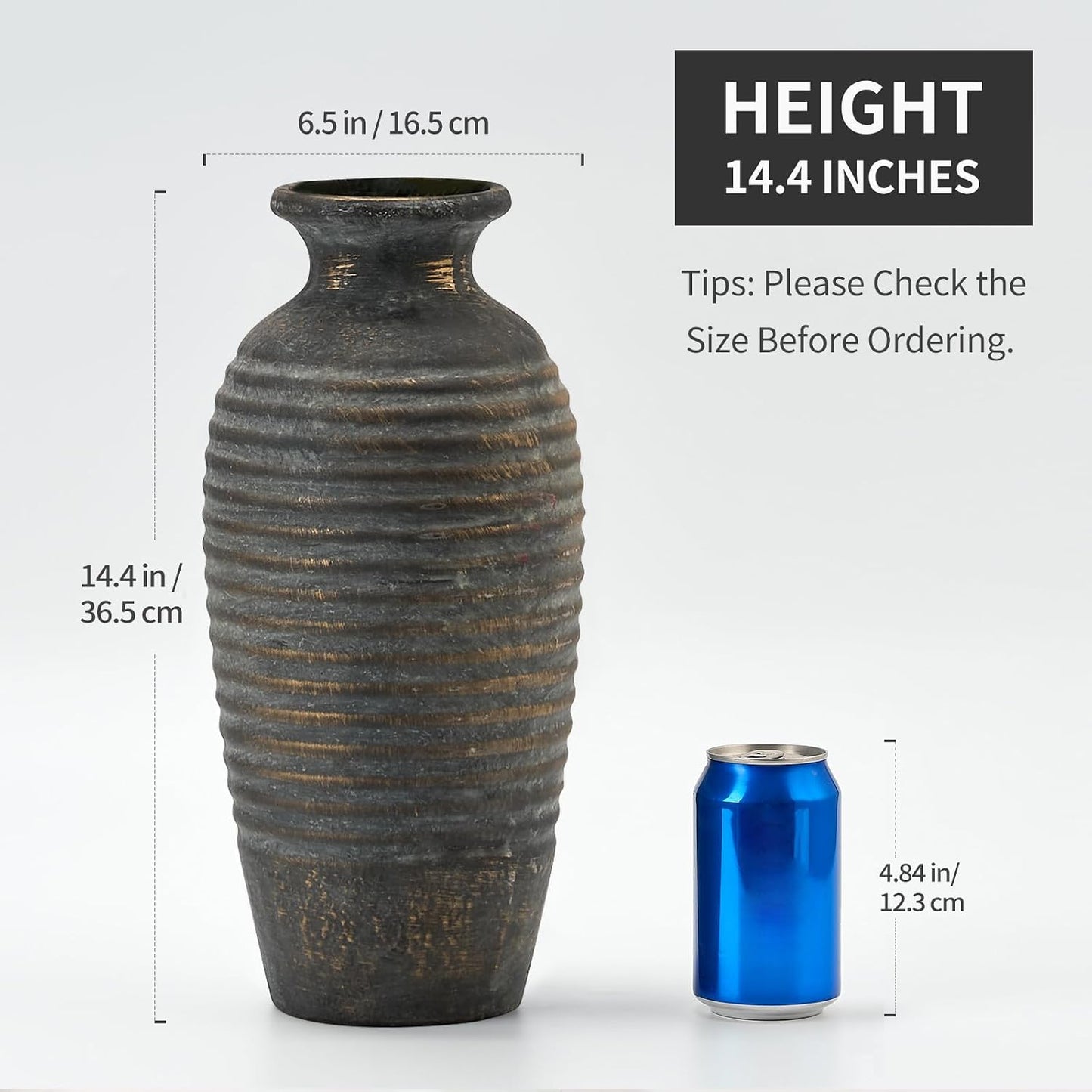 Large Ceramic Rustic Vase / Bronze / 14.4 / 14.4 Inch