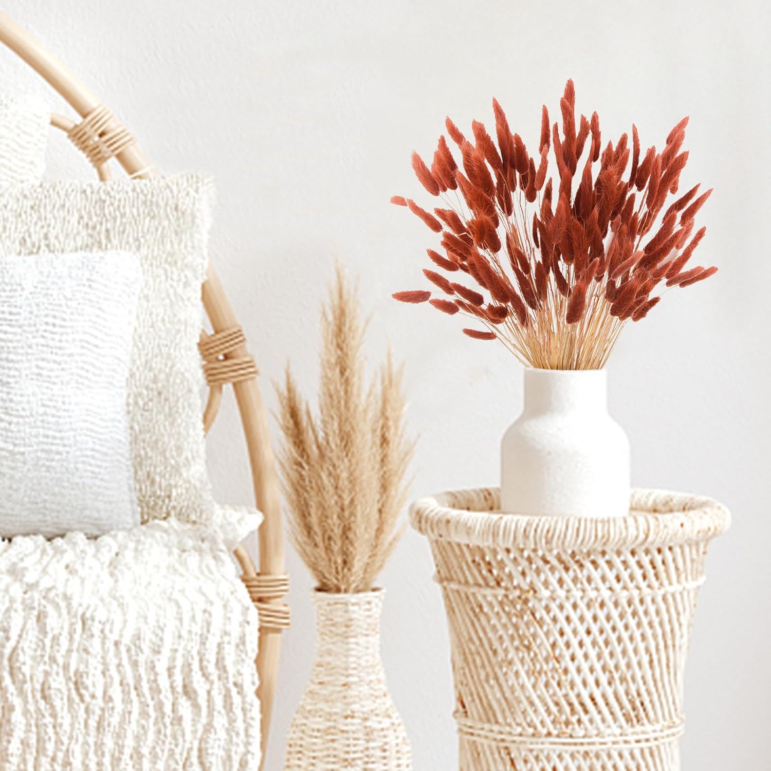 17" Dried Faux Pampas Grass Bulk Decor Fall Pampas Dried Boho Flowers / Burnt Orange / Set of 120