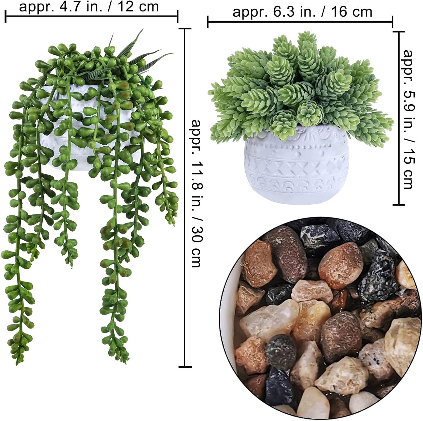 Assorted Small Potted Succulent Plants Artificial Aloe Hanging Succulent / White / Set of 3