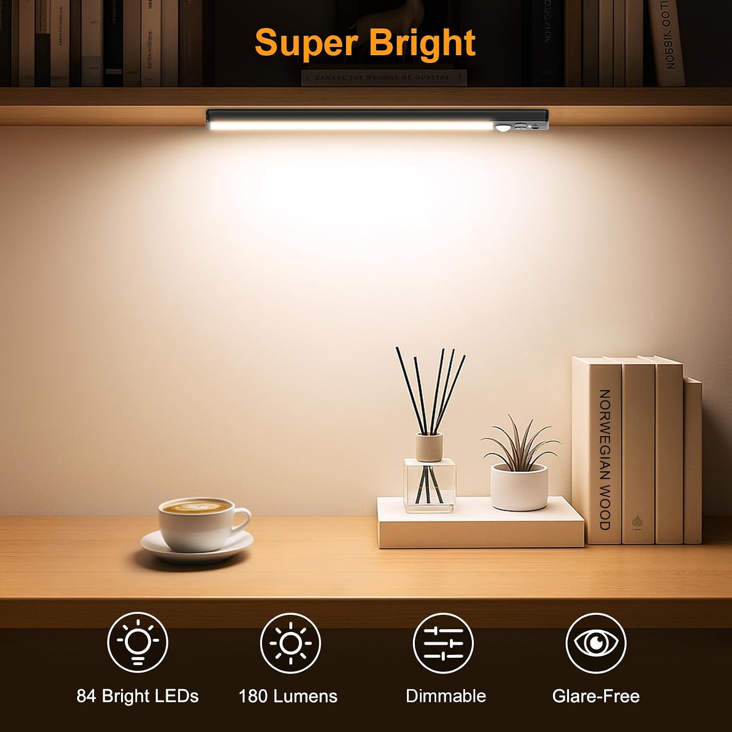 Gritin 10.2inch Under Cabinet Lighting Rechargeable 2 Pack | 3 Color Temps & 5 Brightness,Super Bright,4 Modes,Motion