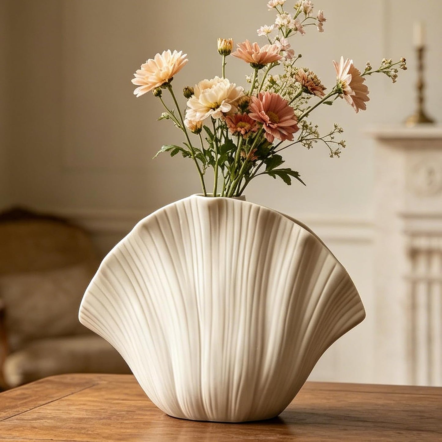 Ceramic Flower Vase H6.3" Tall / White-h6.1