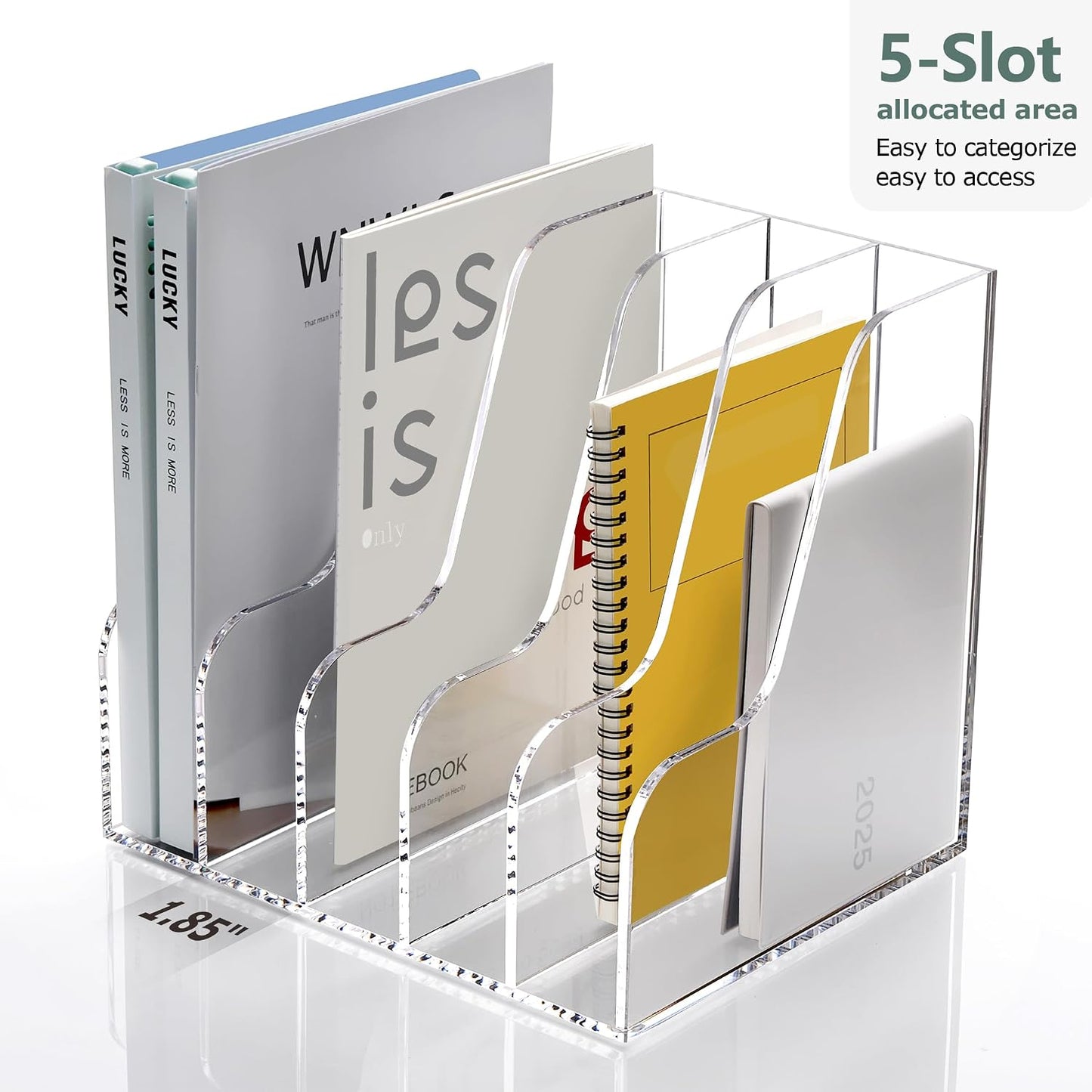 SANRUI Acrylic Desk Organizers, Clear Magazine File Holder, 5 Vertical Compartments A4 Folder Binder Holders Sorter