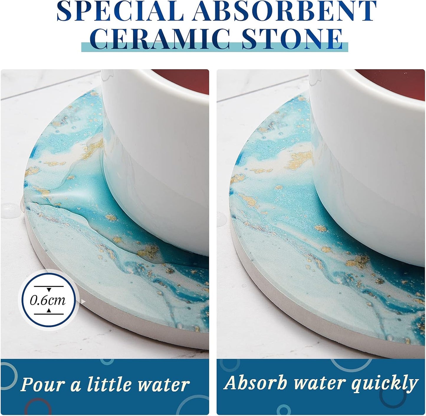 Holder / Marble Ocean Pattern Ceramic Absorbent Ocean Style Absorbent Ceramic Coasters / Set of 8