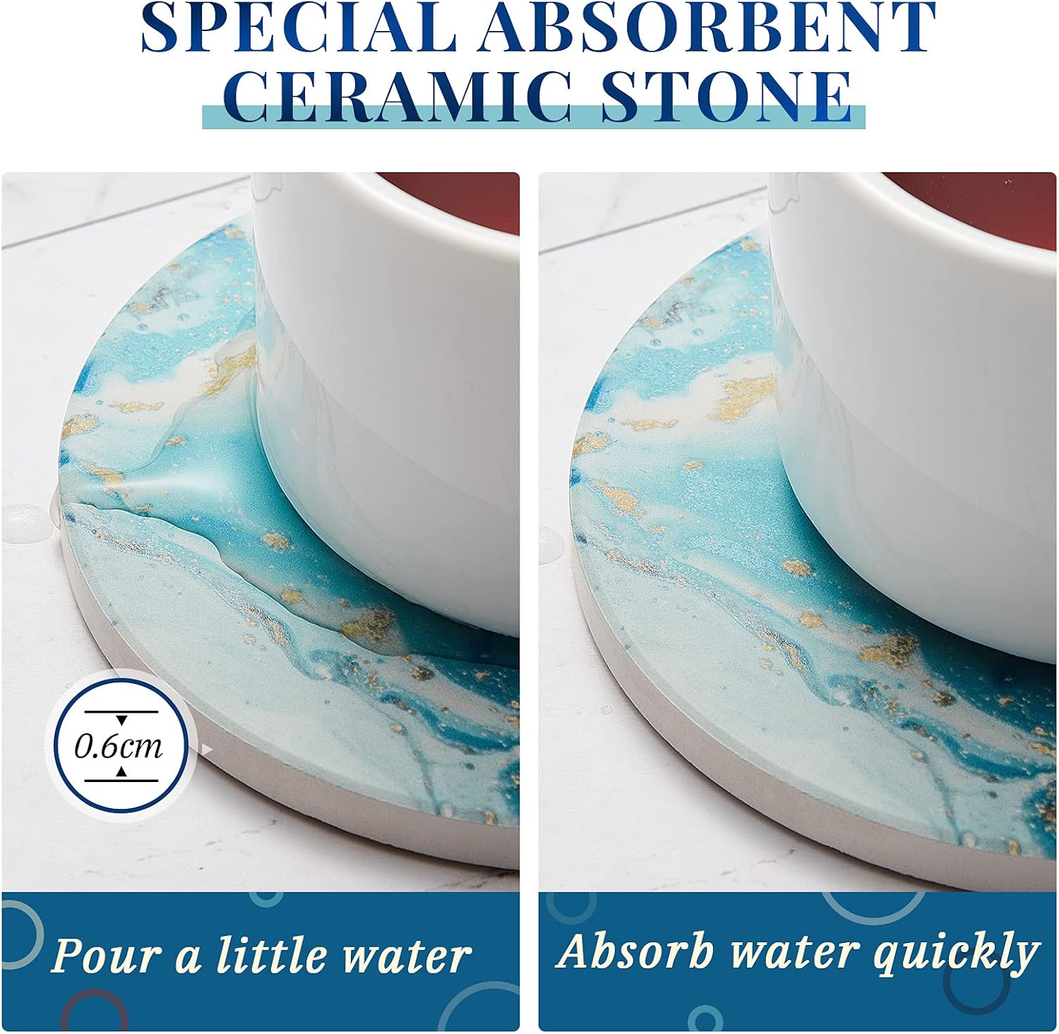 Holder / Marble Ocean Pattern Ceramic Absorbent Ocean Style Absorbent Ceramic Coasters / Set of 8